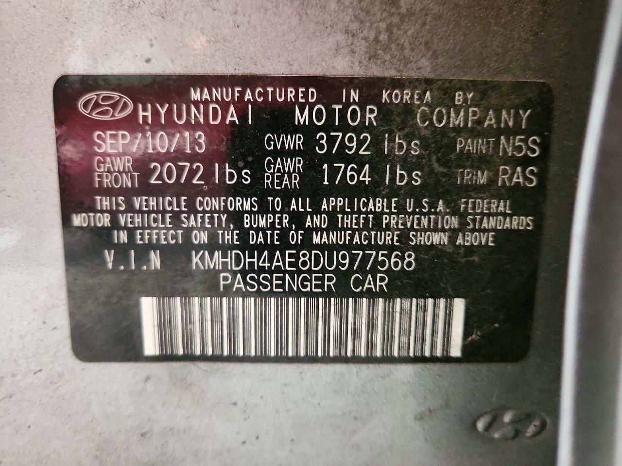 2013 Hyundai Elantra Gls Gray vin: KMHDH4AE8DU977568