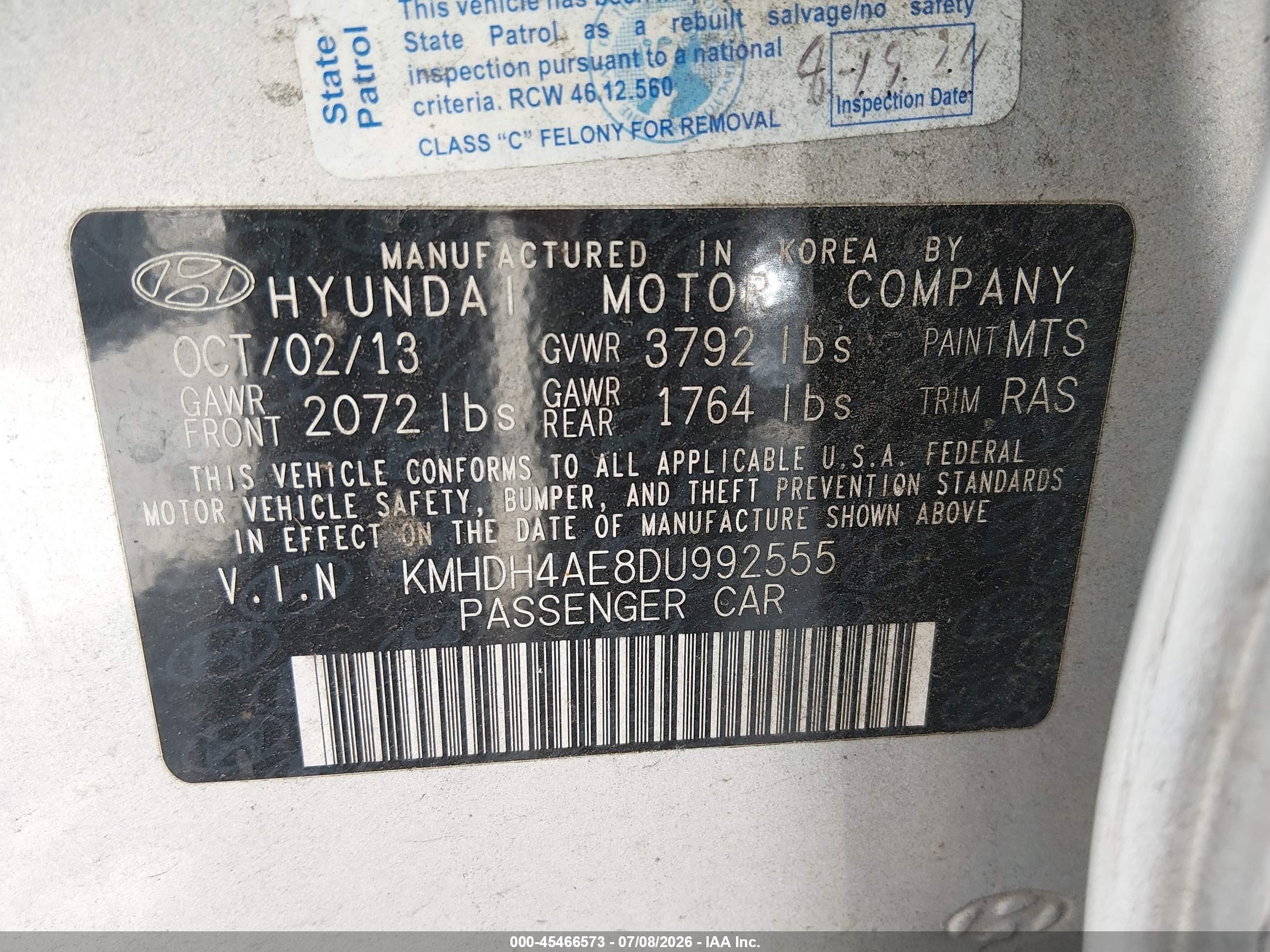 2013 Hyundai Elantra Gls Silver vin: KMHDH4AE8DU992555