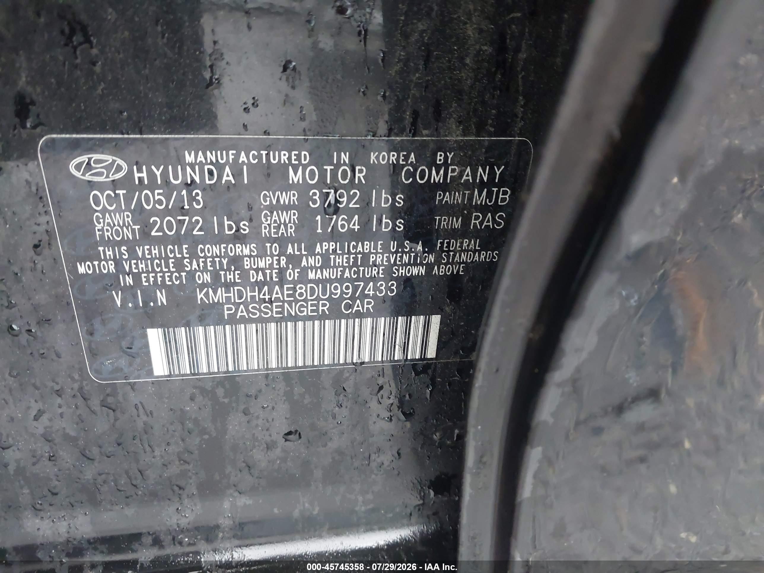 2013 Hyundai Elantra Gls Black vin: KMHDH4AE8DU997433