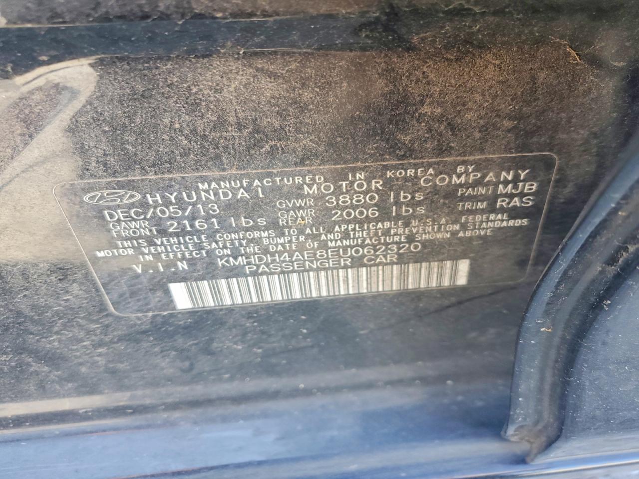2014 Hyundai Elantra Se Black vin: KMHDH4AE8EU062320