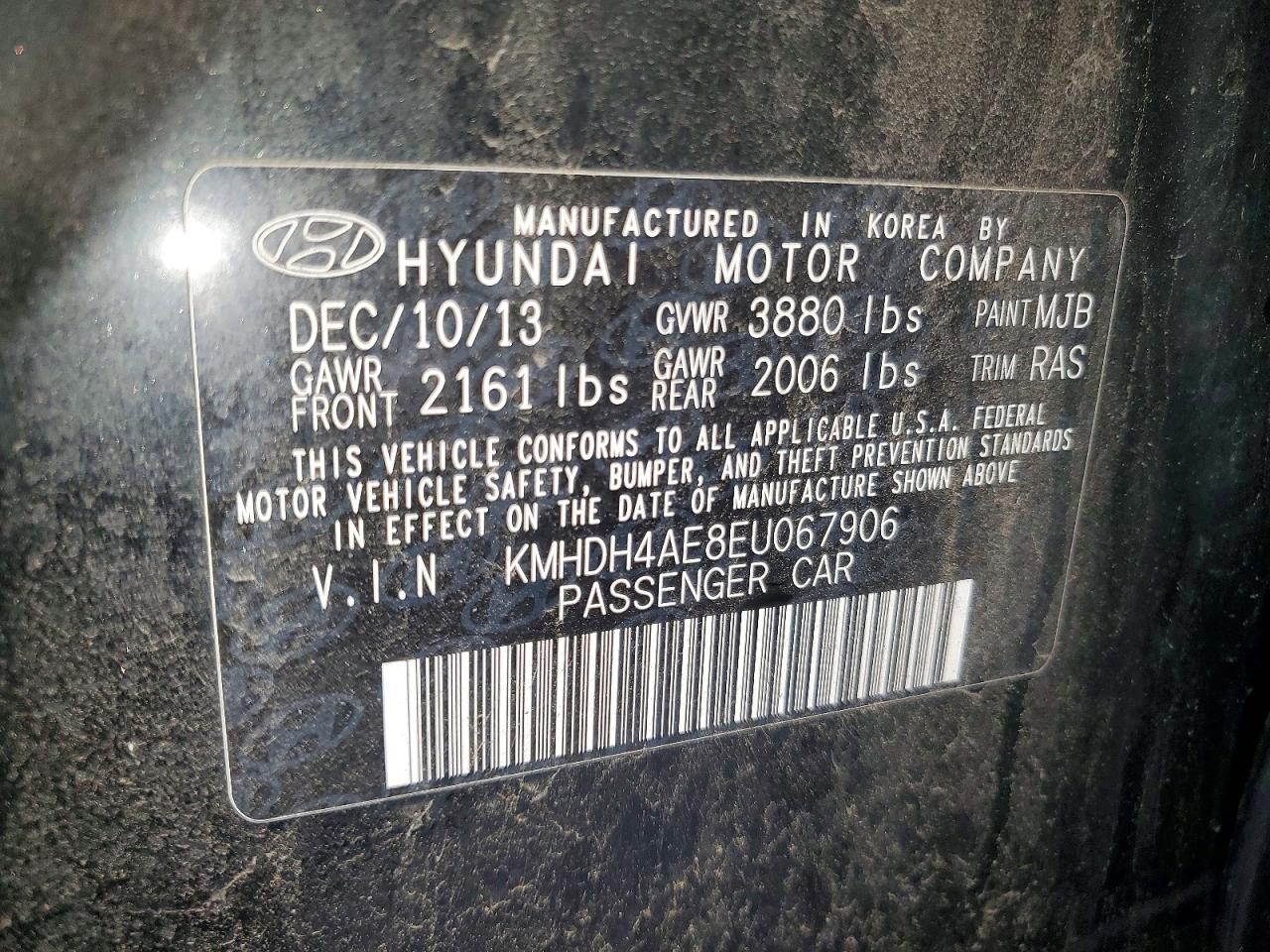2014 Hyundai Elantra Se Black vin: KMHDH4AE8EU067906