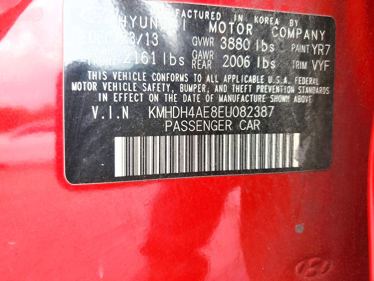 2014 Hyundai Elantra Se Red vin: KMHDH4AE8EU082387