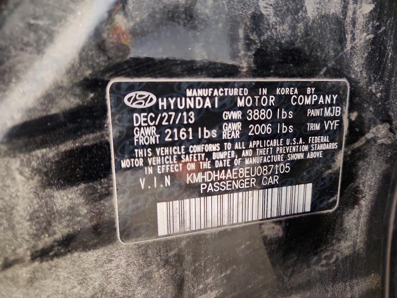 2014 Hyundai Elantra Se Black vin: KMHDH4AE8EU087105
