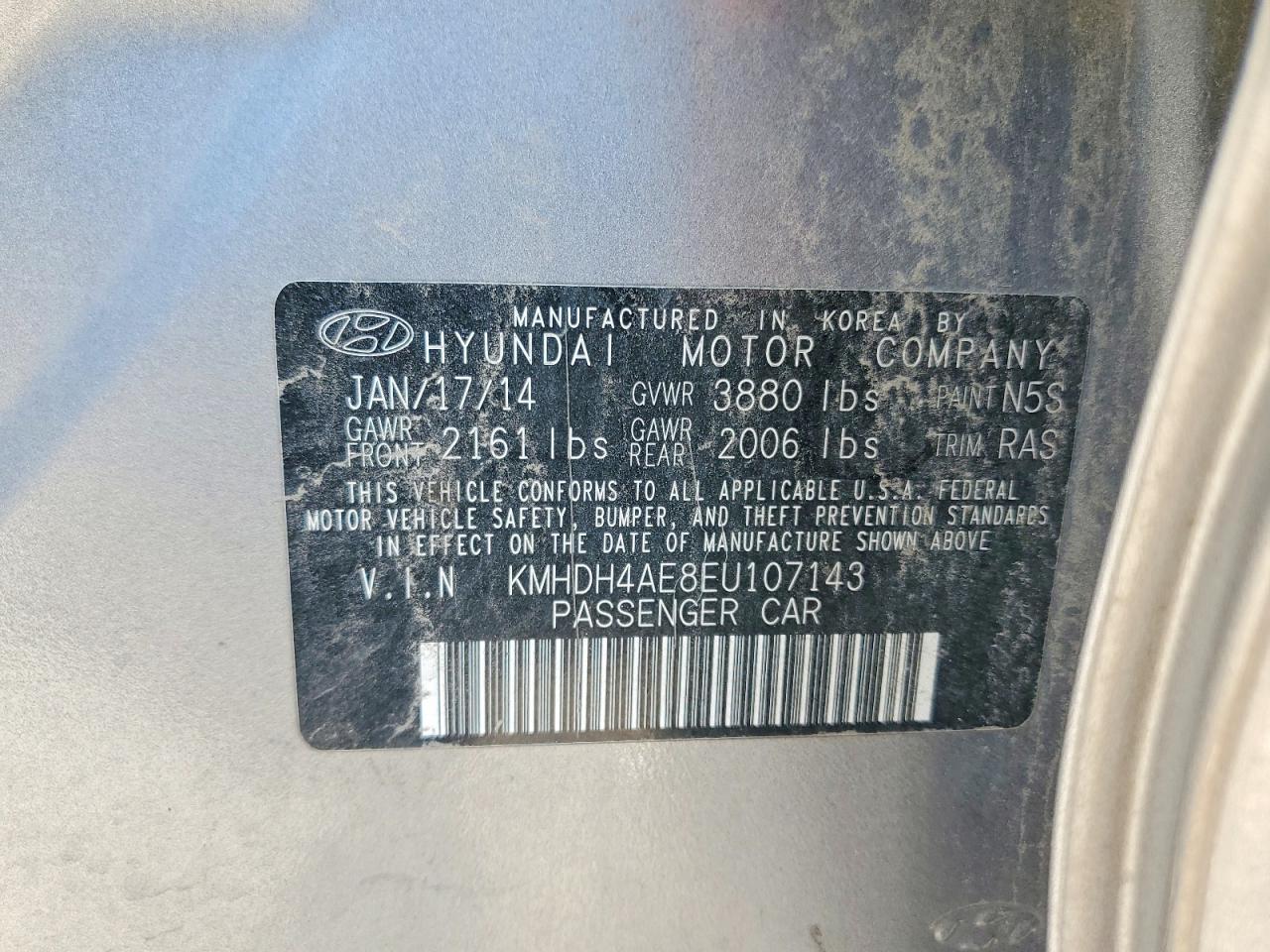 2014 Hyundai Elantra Se Silver vin: KMHDH4AE8EU107143