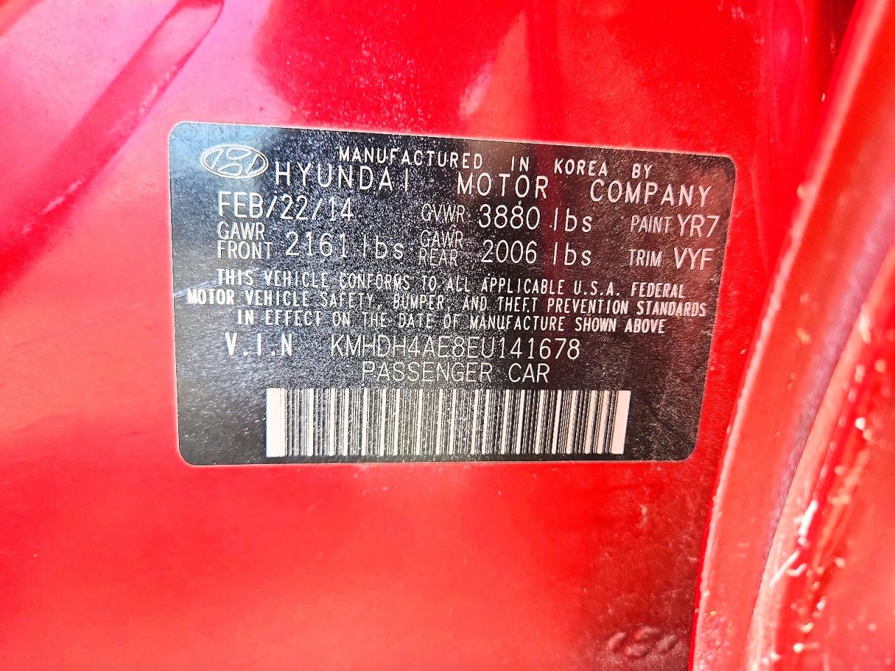2014 Hyundai Elantra Se Красный vin: KMHDH4AE8EU141678