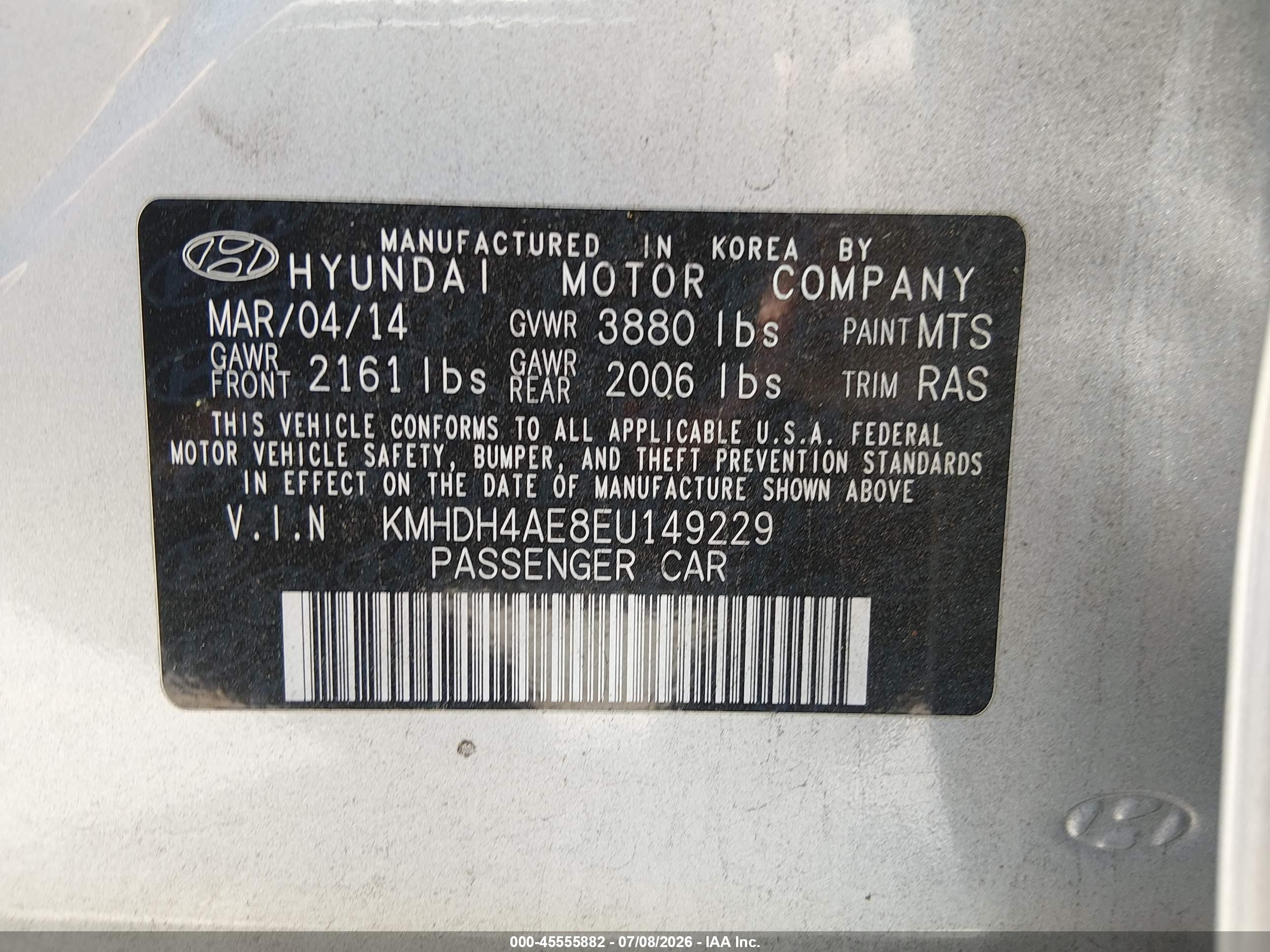 2014 Hyundai Elantra Se Silver vin: KMHDH4AE8EU149229