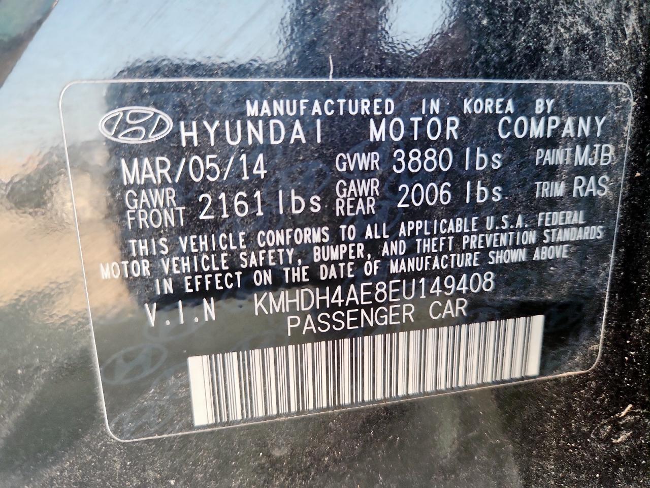 2014 Hyundai Elantra Se Black vin: KMHDH4AE8EU149408