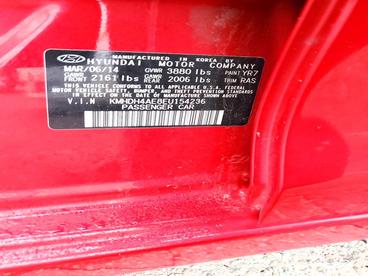 2014 Hyundai Elantra Se Red vin: KMHDH4AE8EU154236