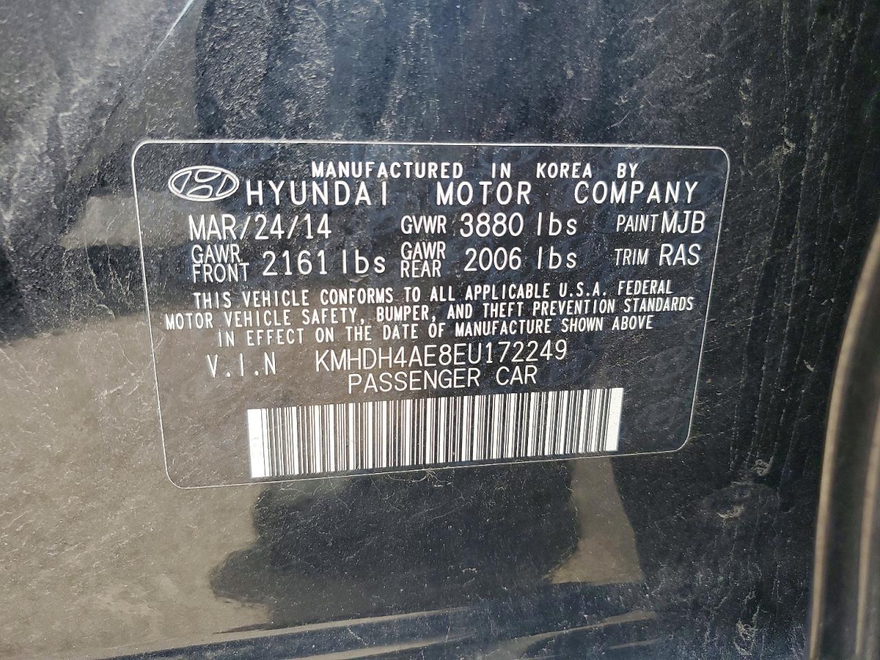 2014 Hyundai Elantra Se Black vin: KMHDH4AE8EU172249