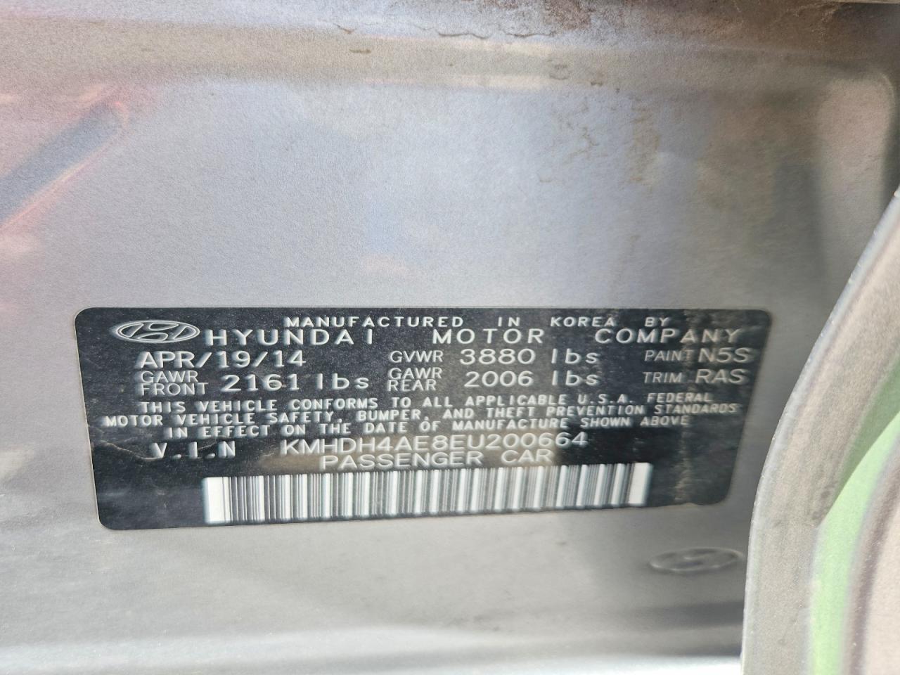 2014 Hyundai Elantra Se Silver vin: KMHDH4AE8EU200664