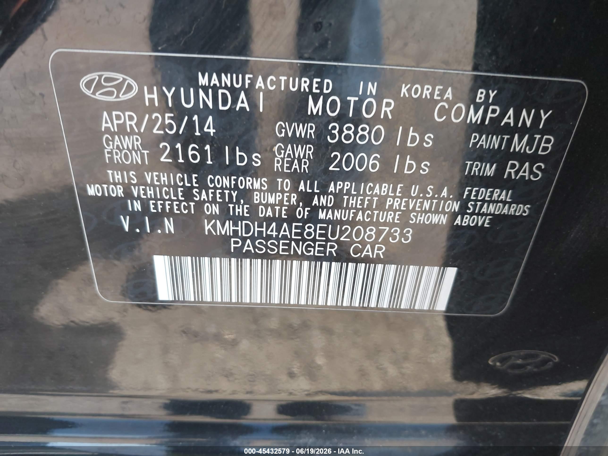 2014 Hyundai Elantra Se Black vin: KMHDH4AE8EU208733