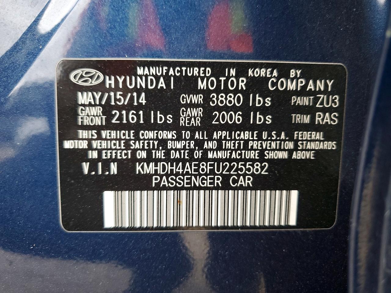 2015 Hyundai Elantra Se Blue vin: KMHDH4AE8FU225582