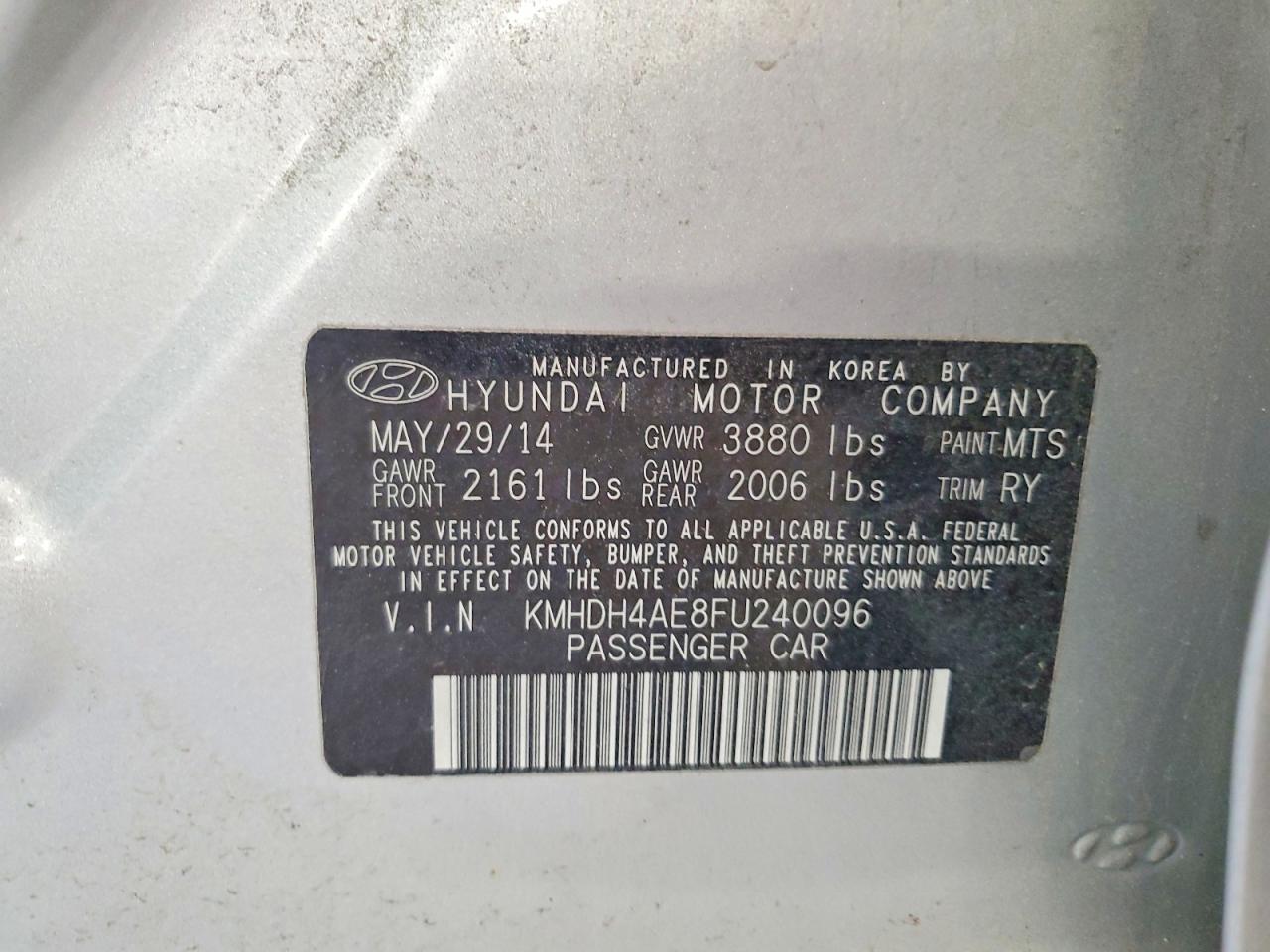 2015 Hyundai Elantra Se Silver vin: KMHDH4AE8FU240096
