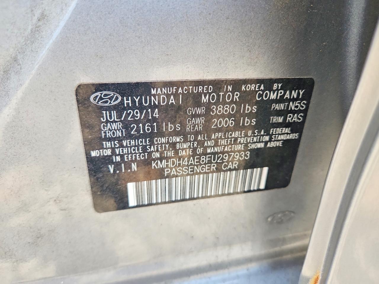 2015 Hyundai Elantra Se Silver vin: KMHDH4AE8FU297933