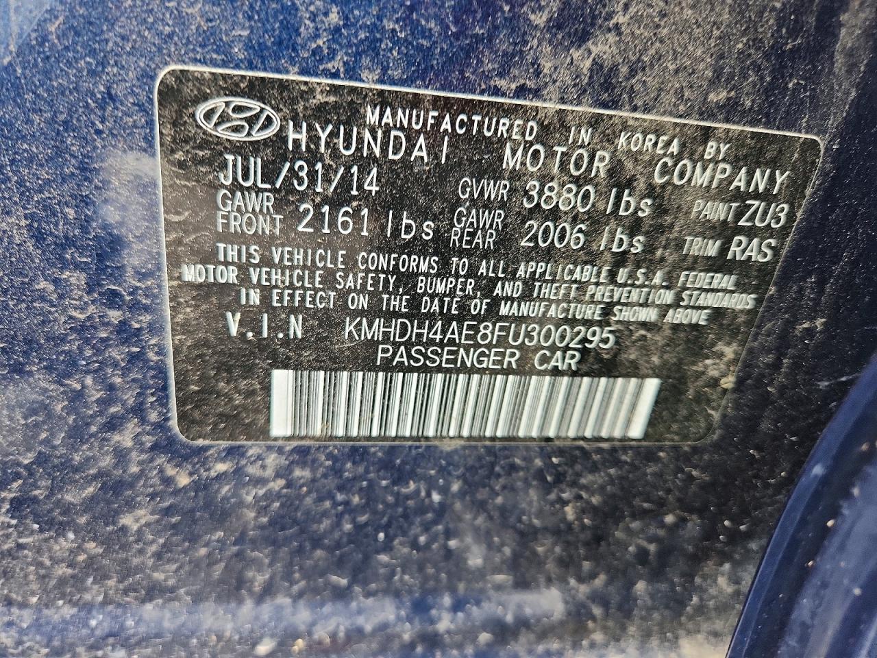 2015 Hyundai Elantra Se Blue vin: KMHDH4AE8FU300295