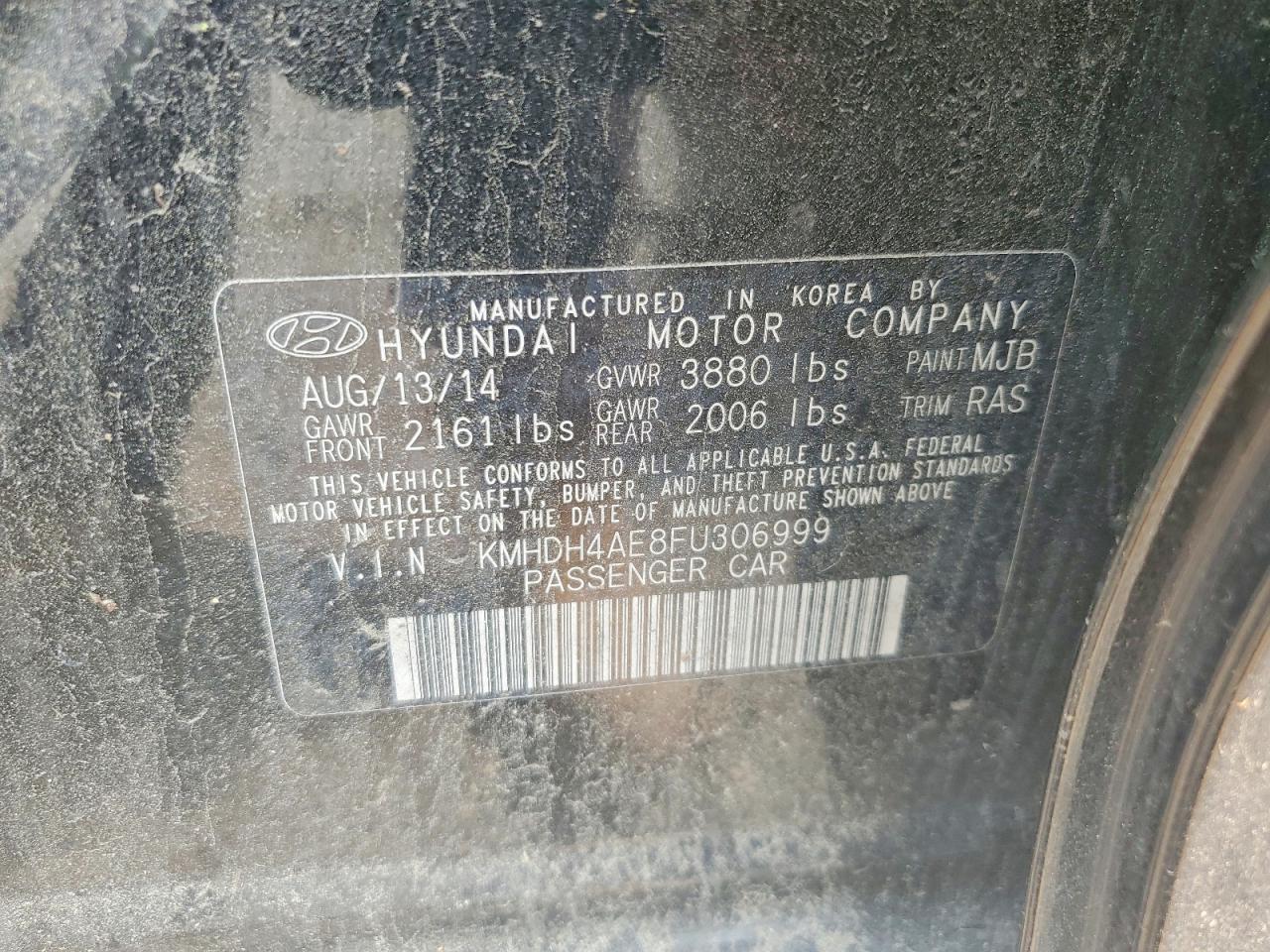 2015 Hyundai Elantra Se Black vin: KMHDH4AE8FU306999