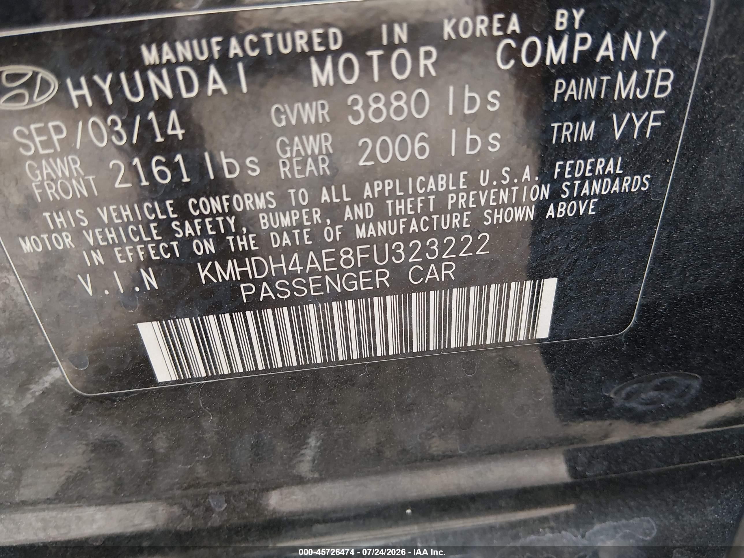 2015 Hyundai Elantra Se Black vin: KMHDH4AE8FU323222