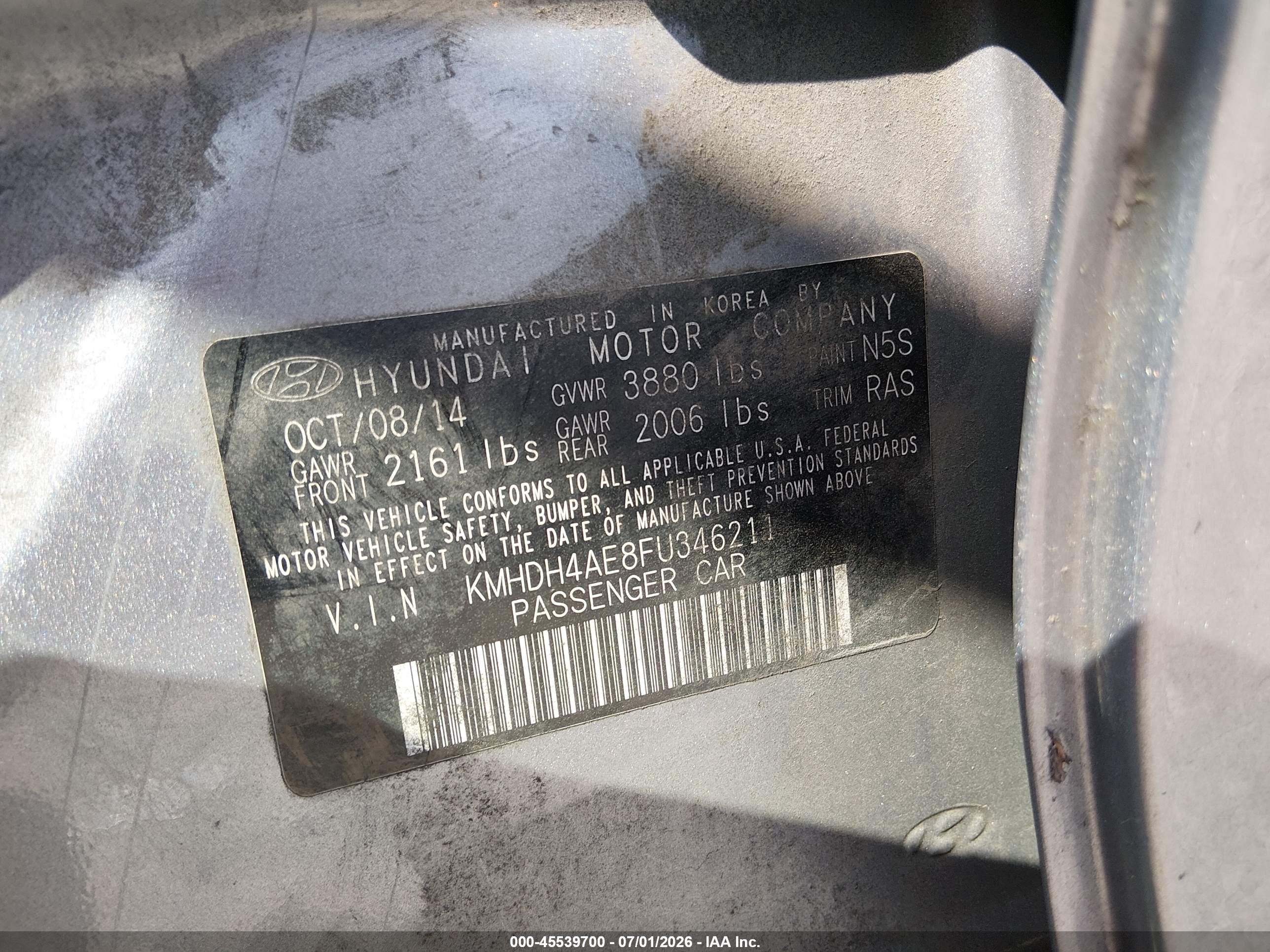 2015 Hyundai Elantra Se Silver vin: KMHDH4AE8FU346211
