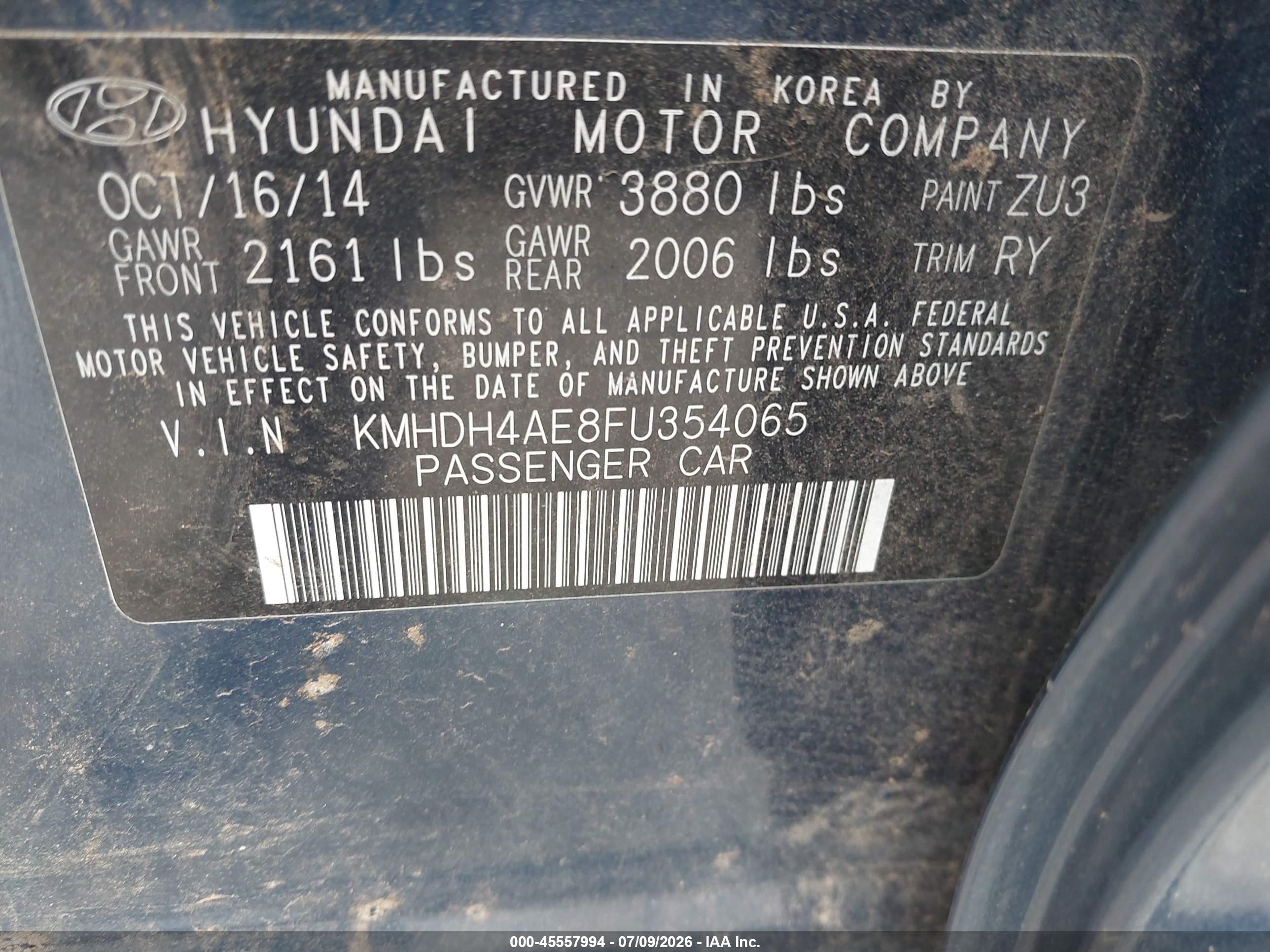 2015 Hyundai Elantra Se Blue vin: KMHDH4AE8FU354065