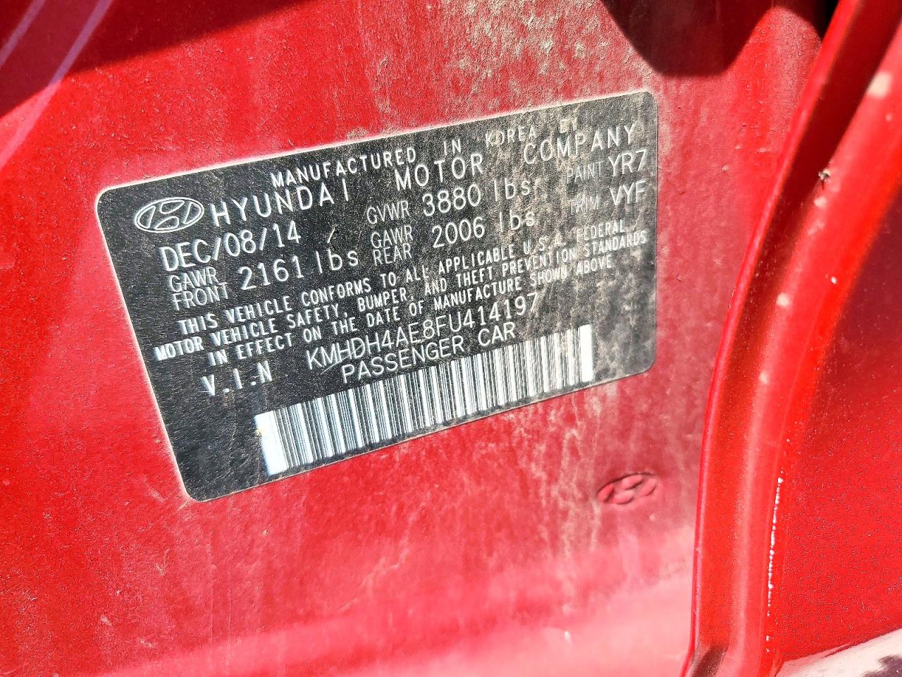 2015 Hyundai Elantra Se Red vin: KMHDH4AE8FU414197