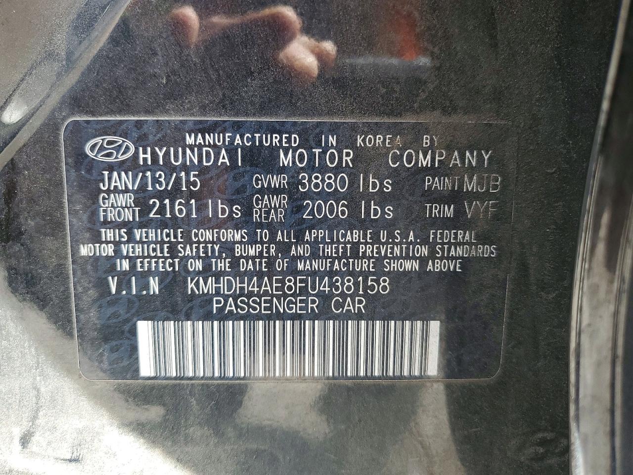 2015 Hyundai Elantra Se Черный vin: KMHDH4AE8FU438158