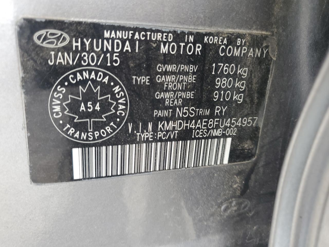 2015 Hyundai Elantra Se Silver vin: KMHDH4AE8FU454957
