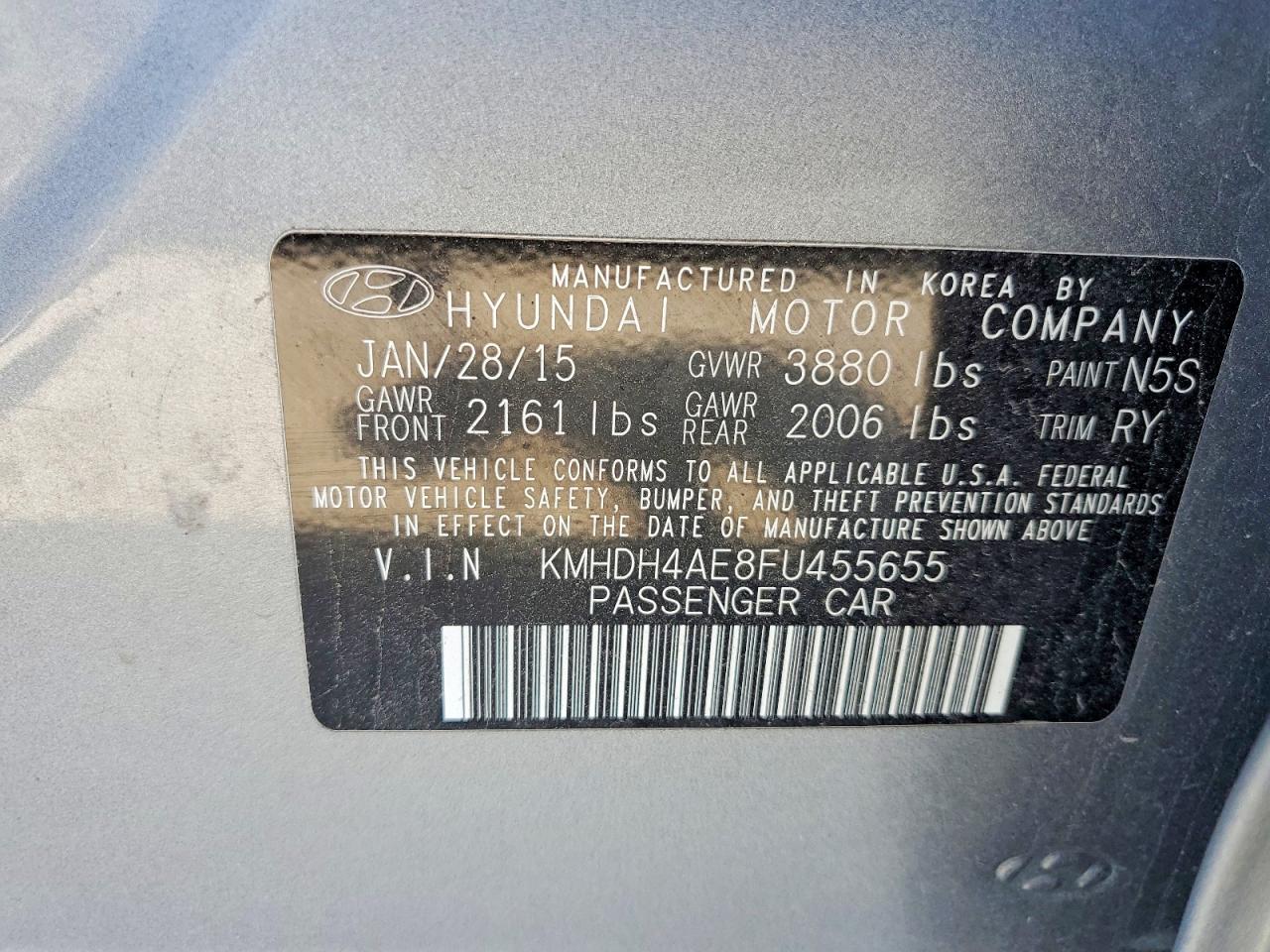 2015 Hyundai Elantra Se Silver vin: KMHDH4AE8FU455655