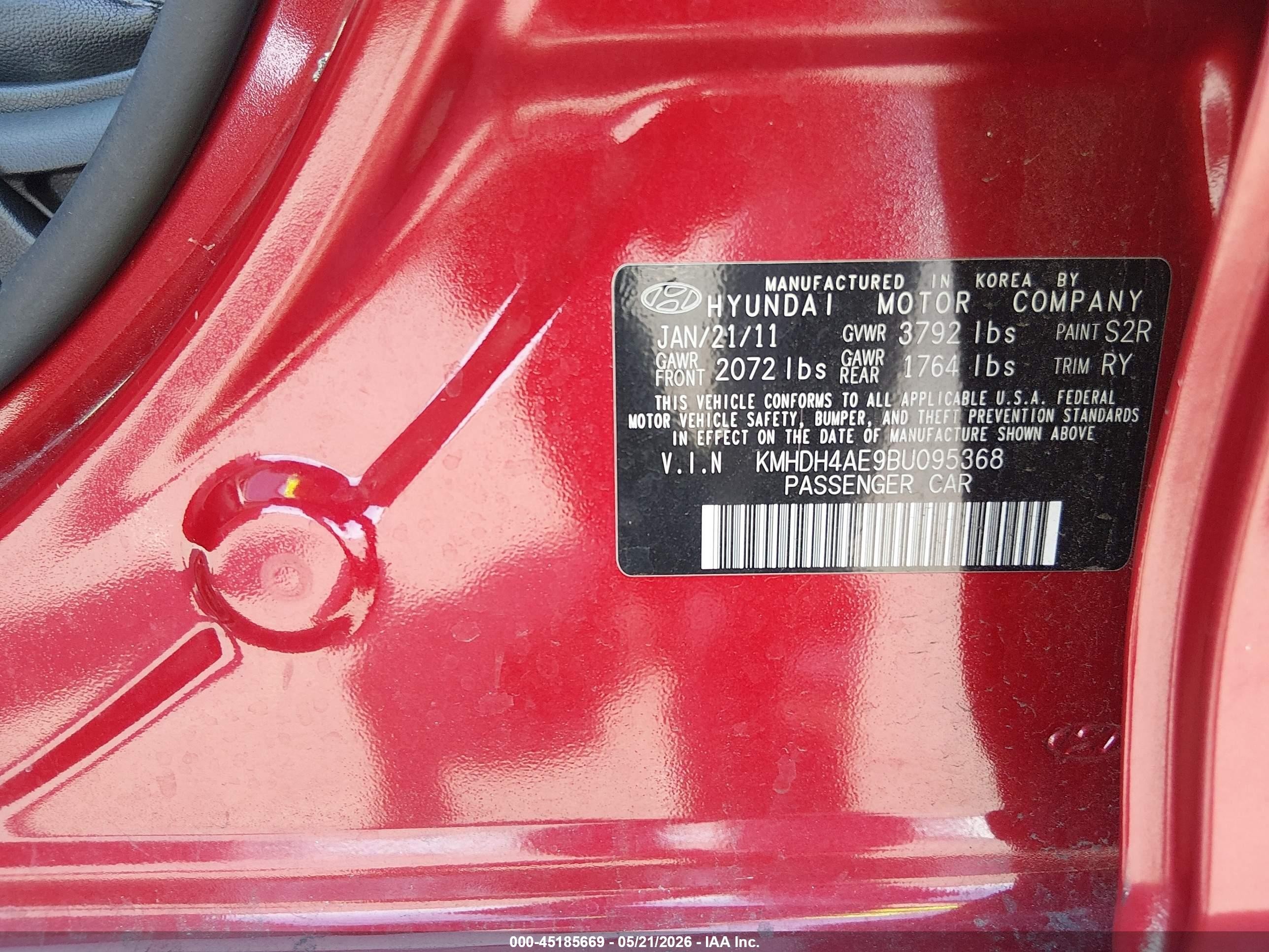 2011 Hyundai Elantra Limited (ulsan Plant) Red vin: KMHDH4AE9BU095368