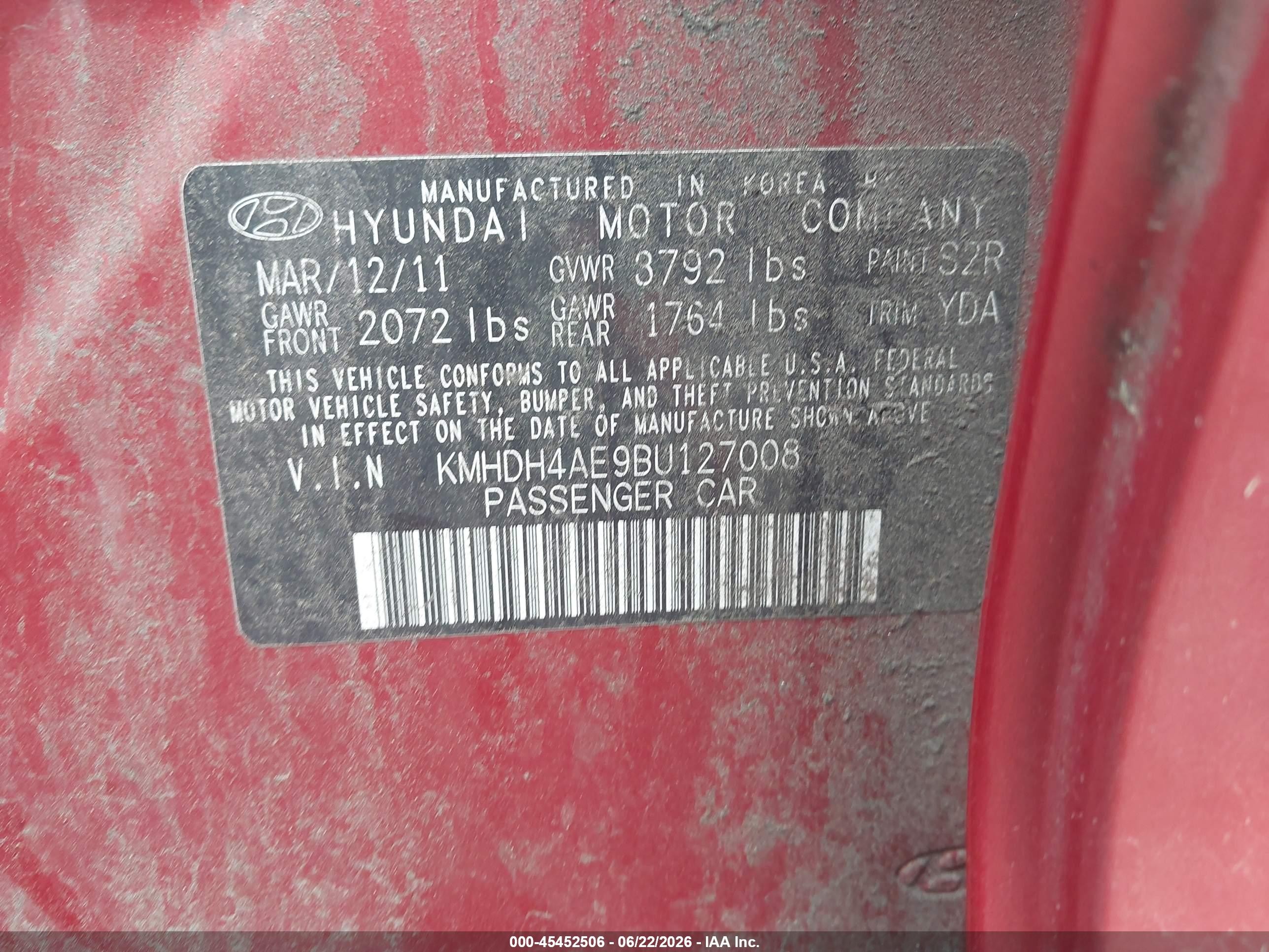 2011 Hyundai Elantra Gls (ulsan Plant) Red vin: KMHDH4AE9BU127008