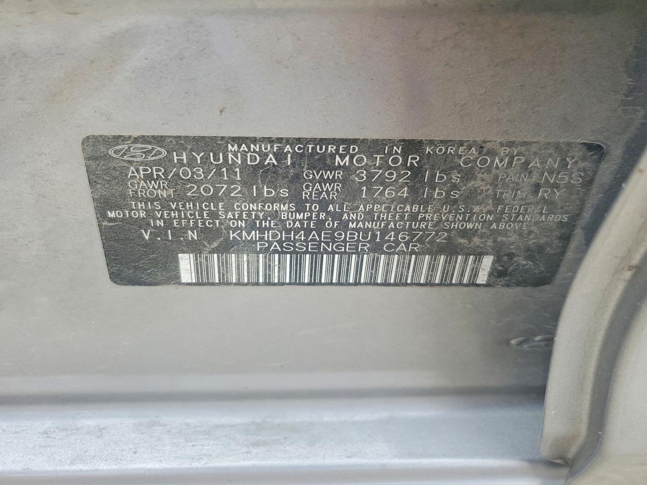 2011 Hyundai Elantra Limited Charcoal vin: KMHDH4AE9BU146772