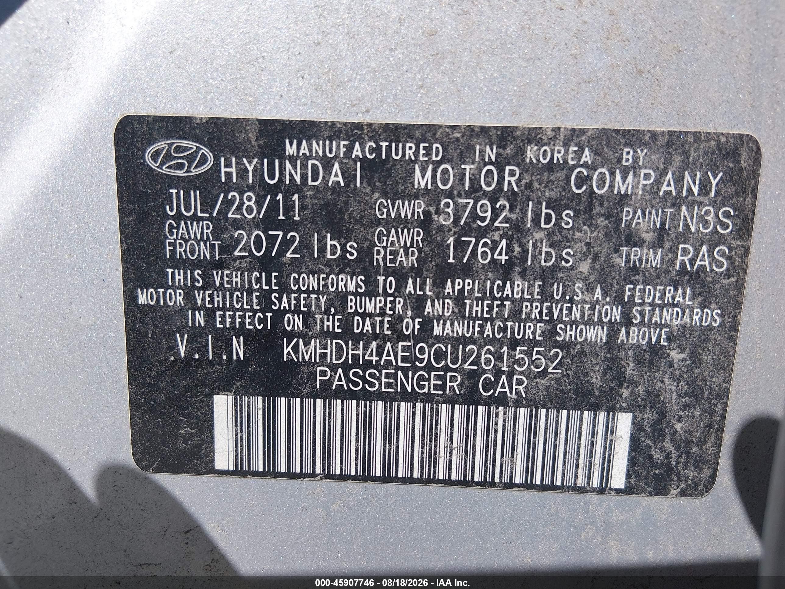 2012 Hyundai Elantra Gls (ulsan Plant) Silver vin: KMHDH4AE9CU261552