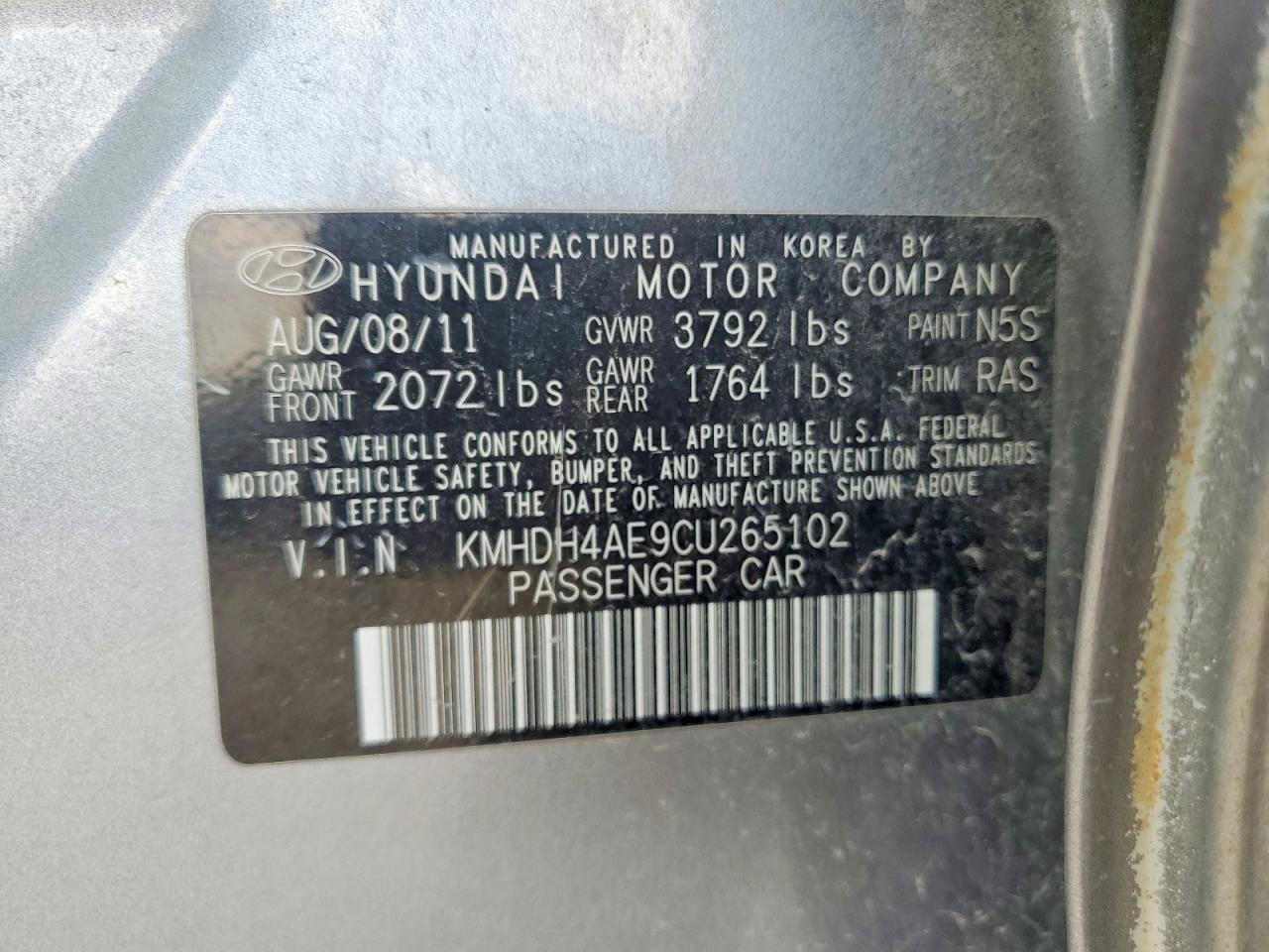2012 Hyundai Elantra Limited Gray vin: KMHDH4AE9CU265102