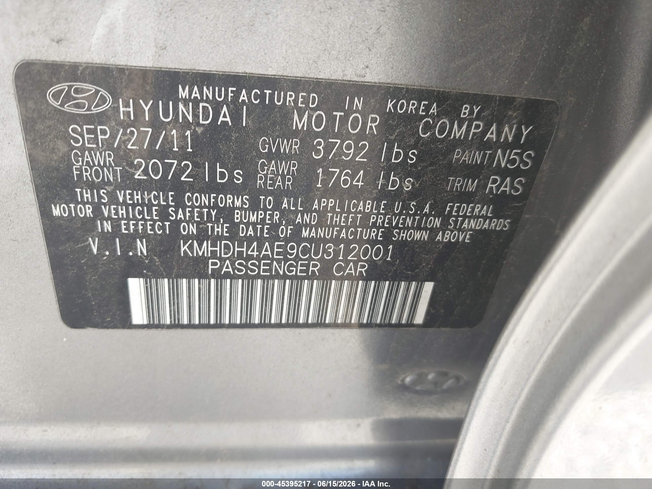2012 Hyundai Elantra Gls (ulsan Plant) Silver vin: KMHDH4AE9CU312001