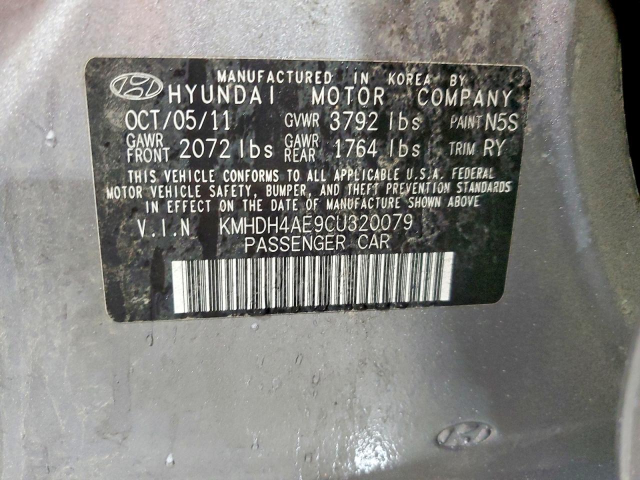 2012 Hyundai Elantra Limited Gray vin: KMHDH4AE9CU320079