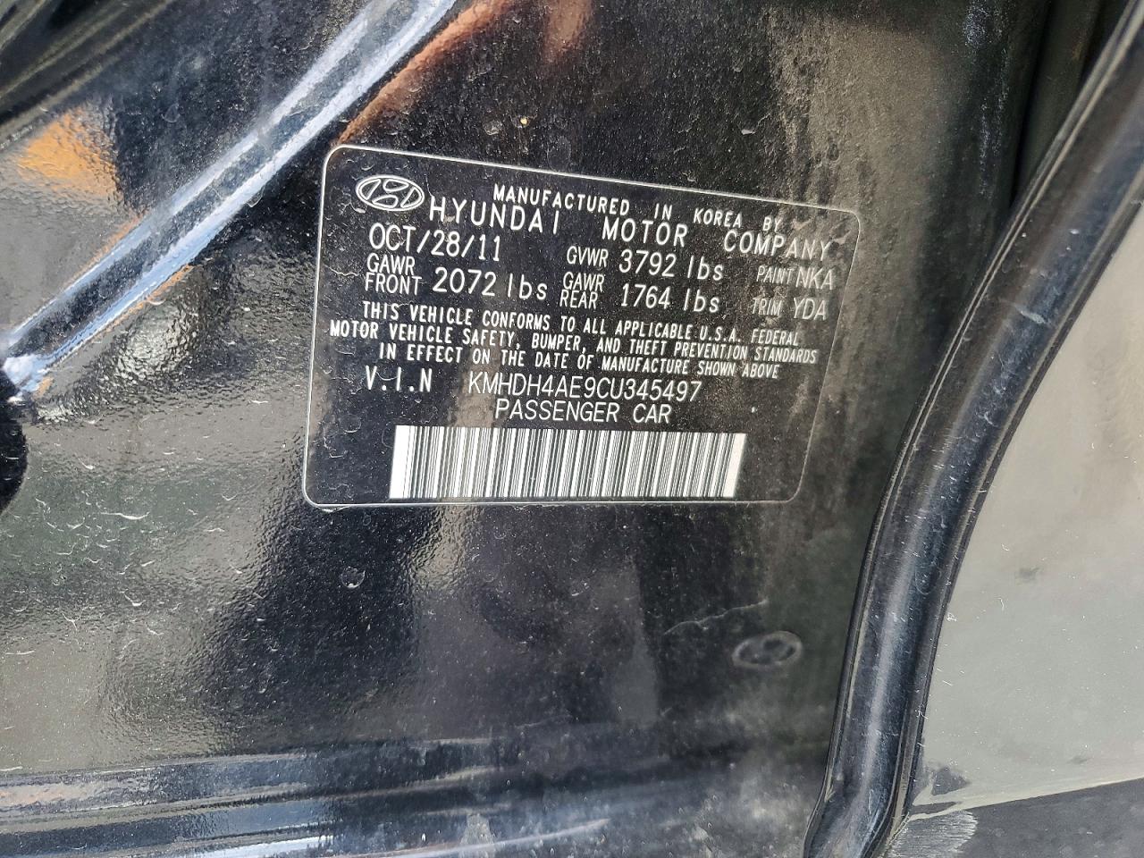 2012 Hyundai Elantra Gls Black vin: KMHDH4AE9CU345497