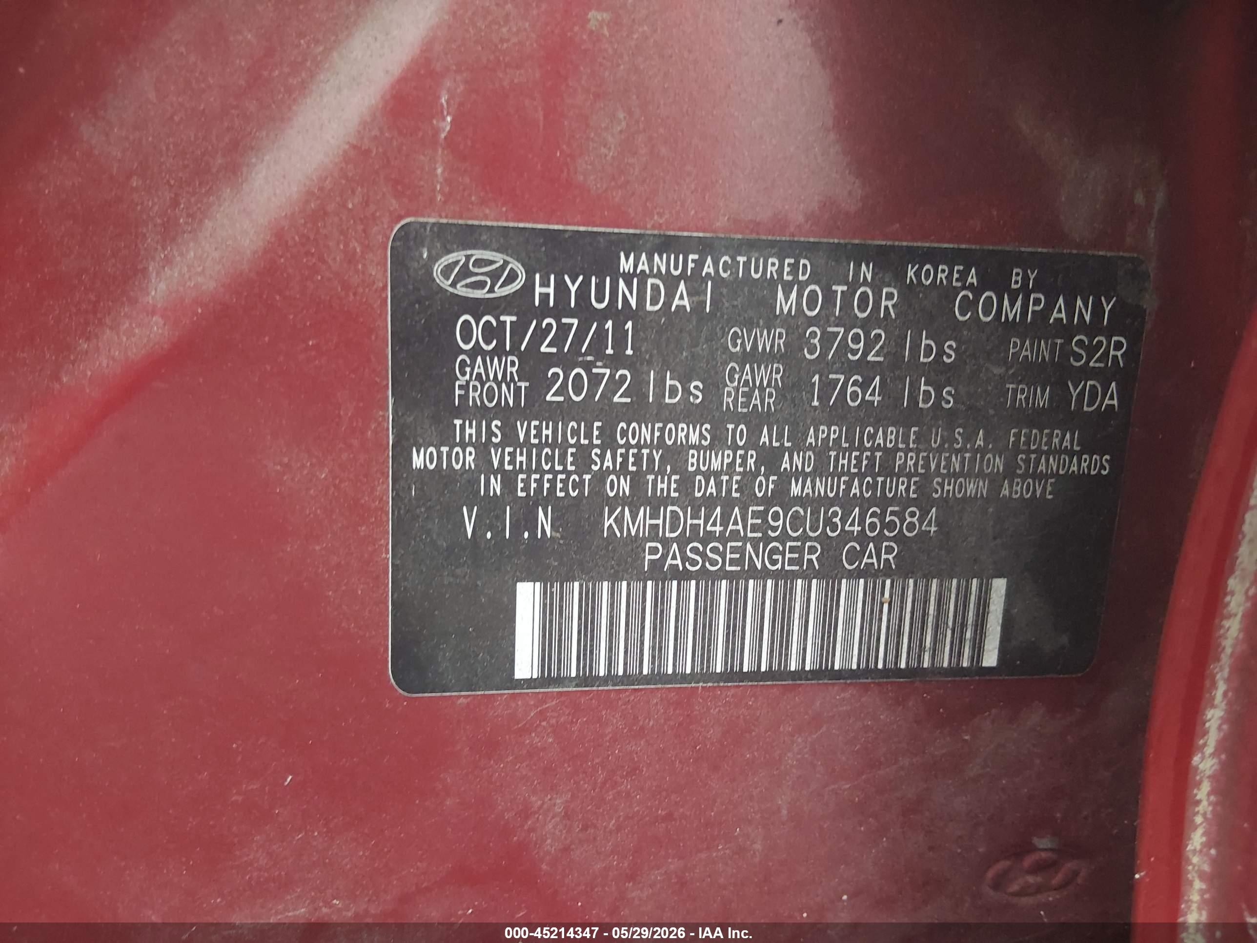 2012 Hyundai Elantra Gls (ulsan Plant) Red vin: KMHDH4AE9CU346584