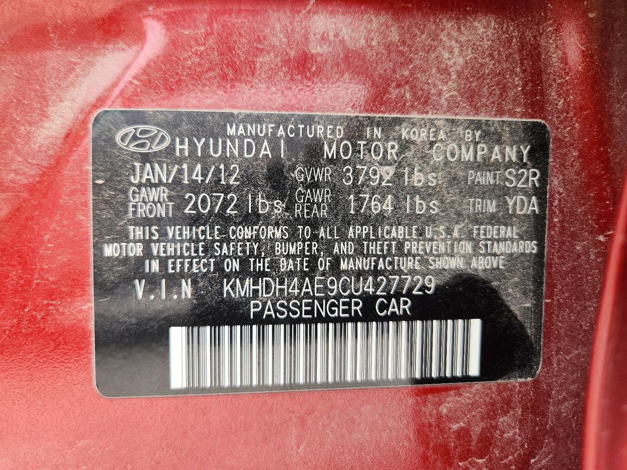 2012 Hyundai Elantra Limited Red vin: KMHDH4AE9CU427729