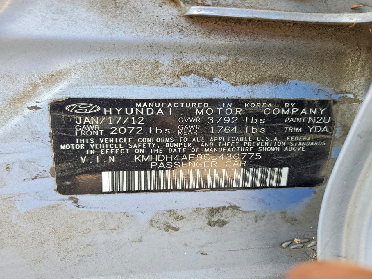 2012 Hyundai Elantra Gls Blue vin: KMHDH4AE9CU430775