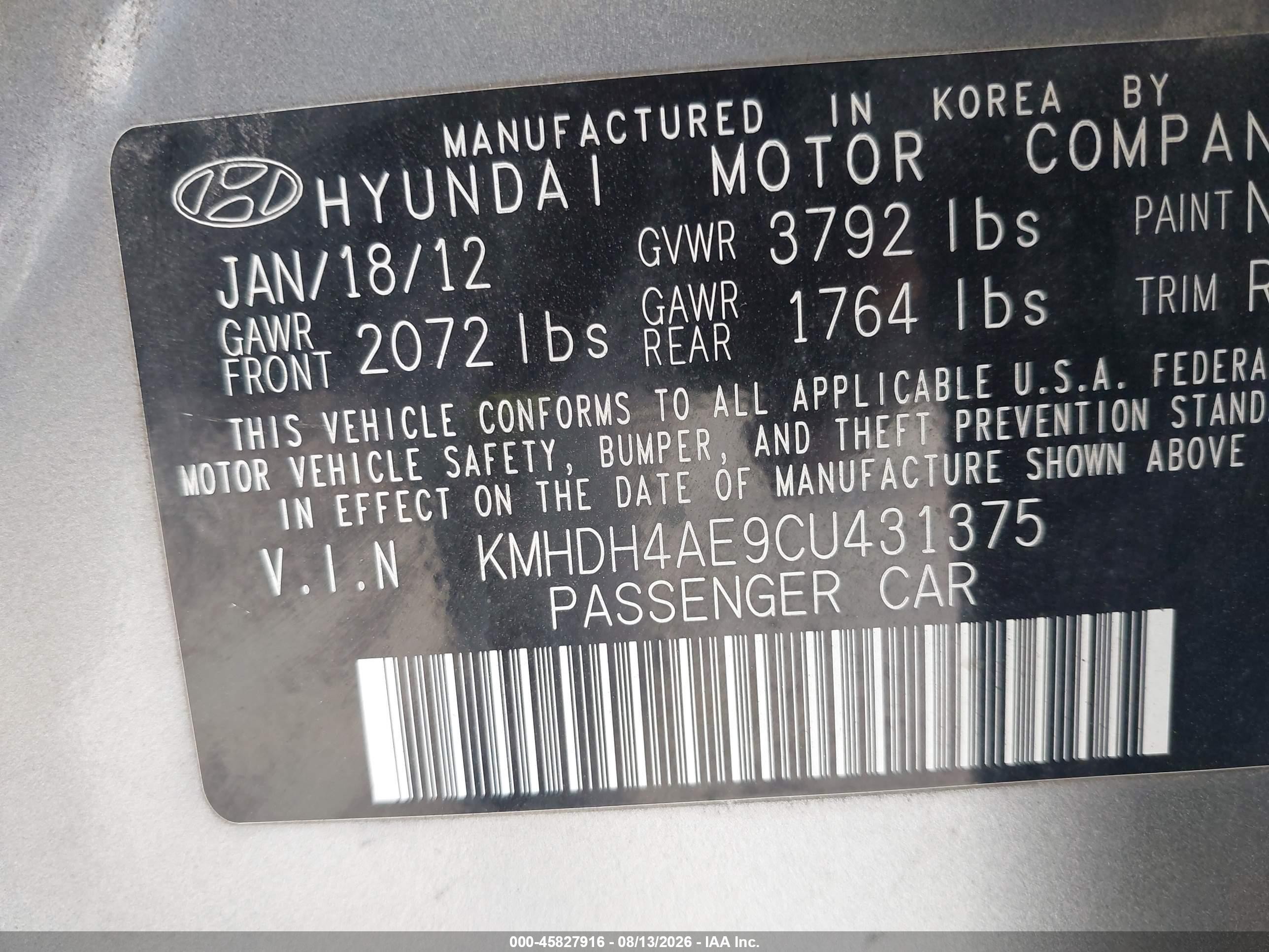 2012 Hyundai Elantra Gls (ulsan Plant) Silver vin: KMHDH4AE9CU431375