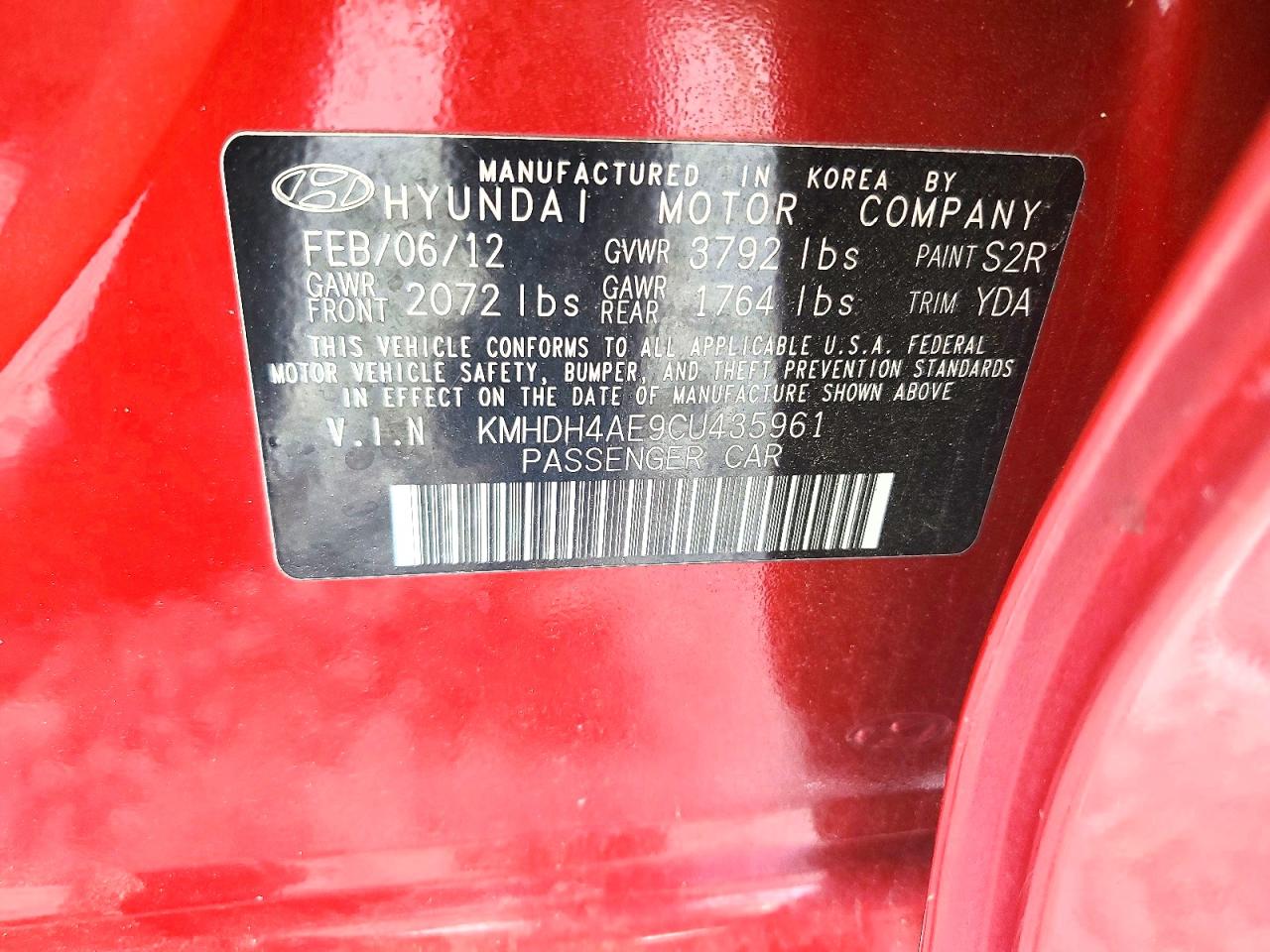 2012 Hyundai Elantra Gls Red vin: KMHDH4AE9CU435961