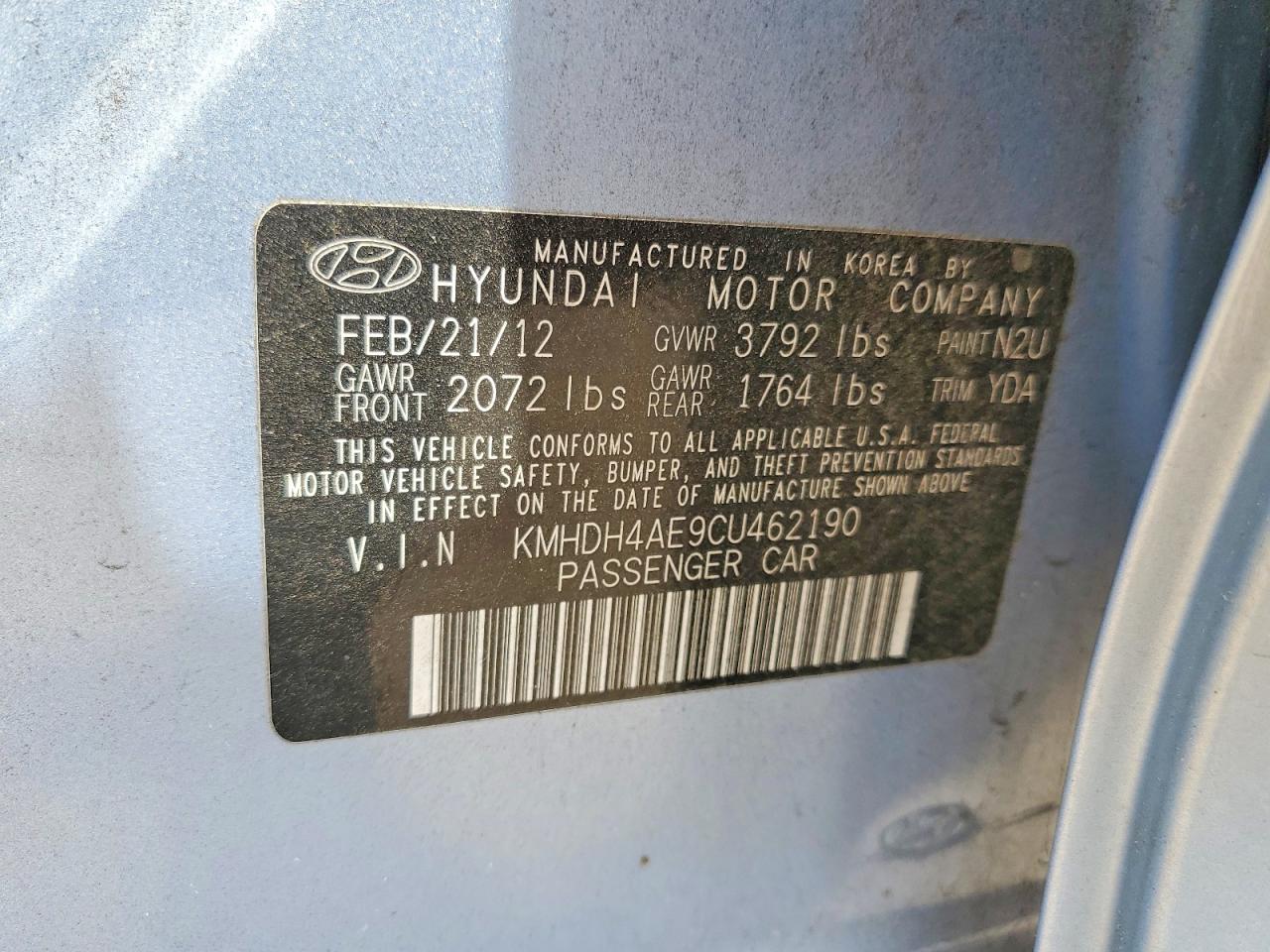 2012 Hyundai Elantra Gls Blue vin: KMHDH4AE9CU462190