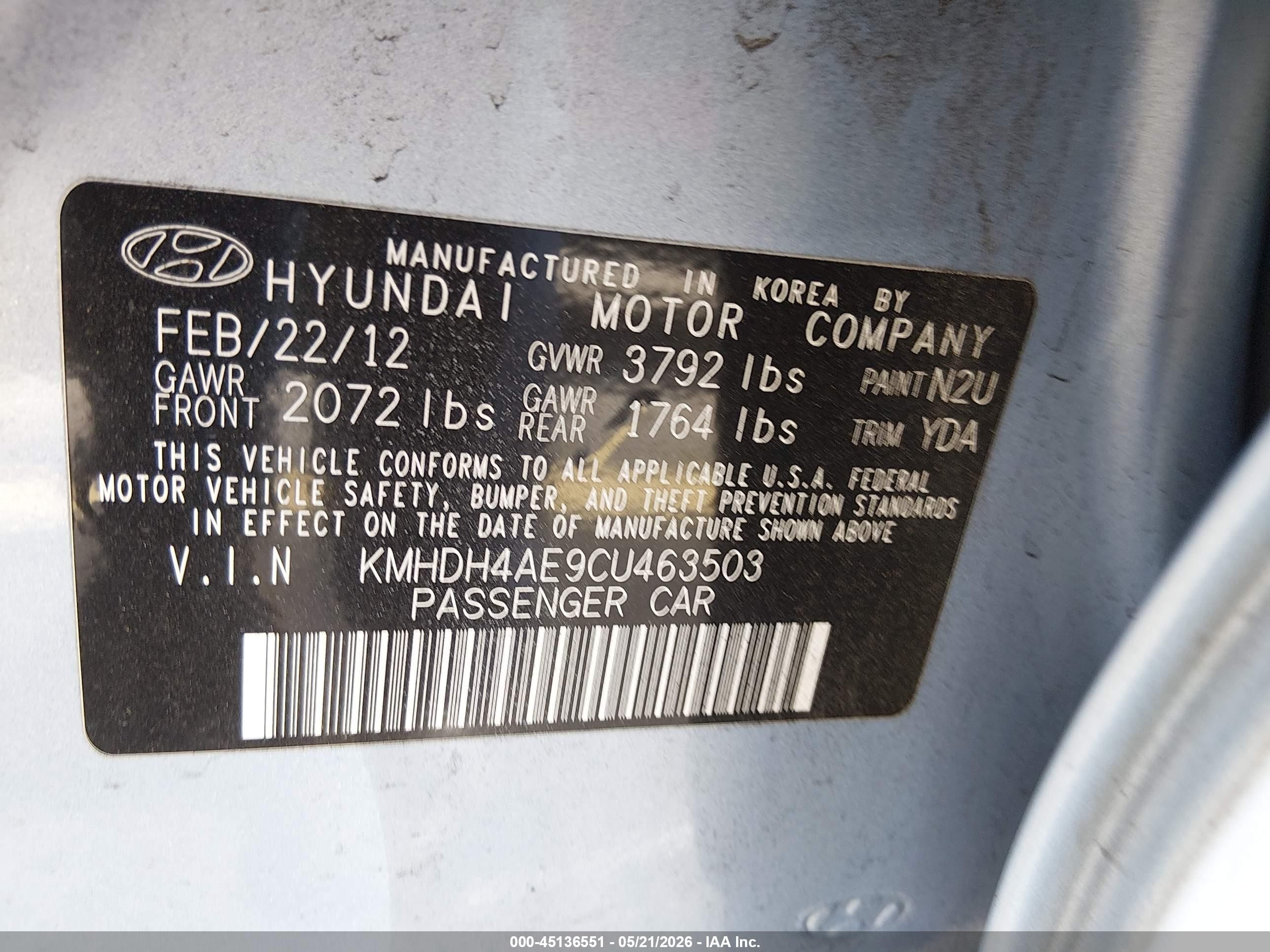 2012 Hyundai Elantra Gls (ulsan Plant) Синий vin: KMHDH4AE9CU463503