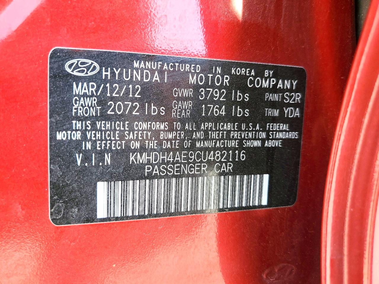 2012 Hyundai Elantra Limited Red vin: KMHDH4AE9CU482116