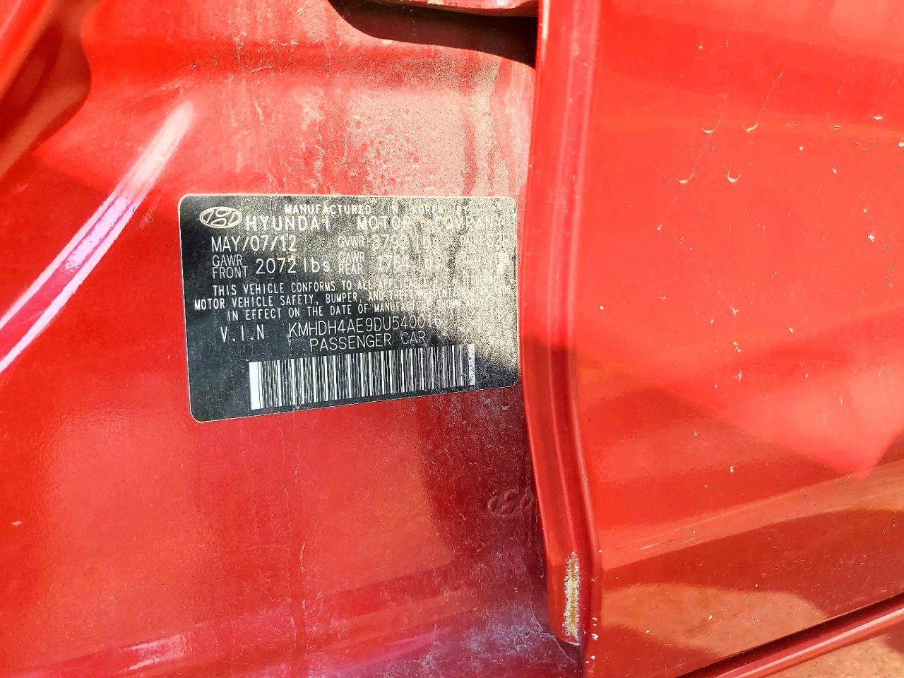2013 Hyundai Elantra Gls Red vin: KMHDH4AE9DU540016