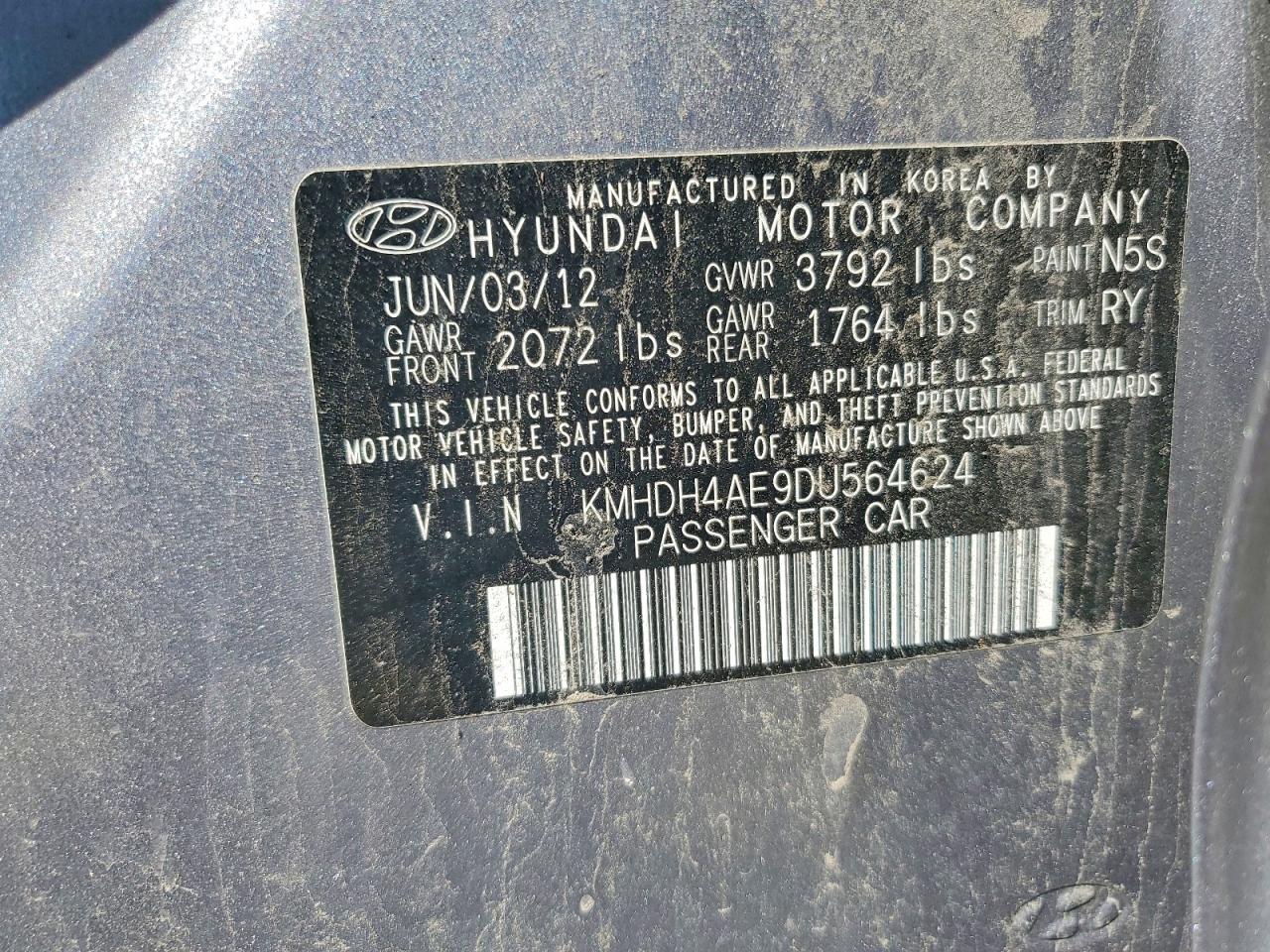 2013 Hyundai Elantra Limited Gray vin: KMHDH4AE9DU564624