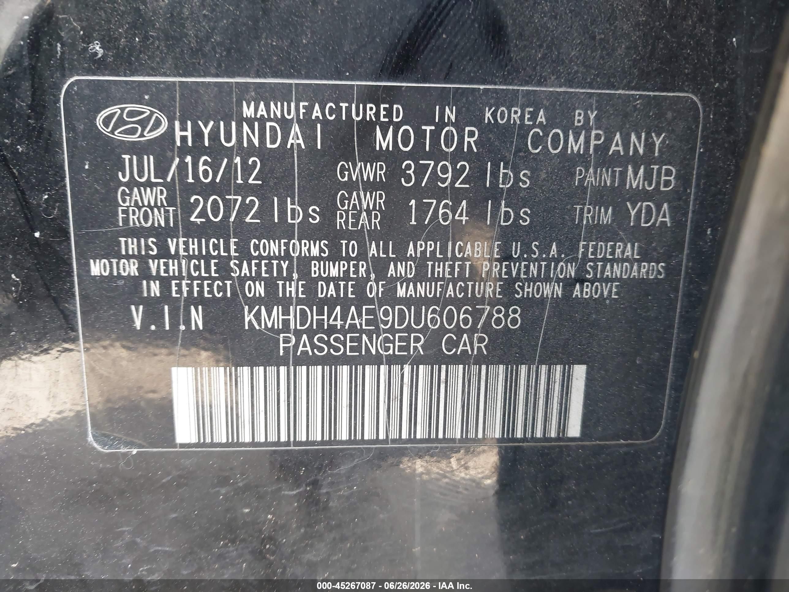 2013 Hyundai Elantra Gls Black vin: KMHDH4AE9DU606788