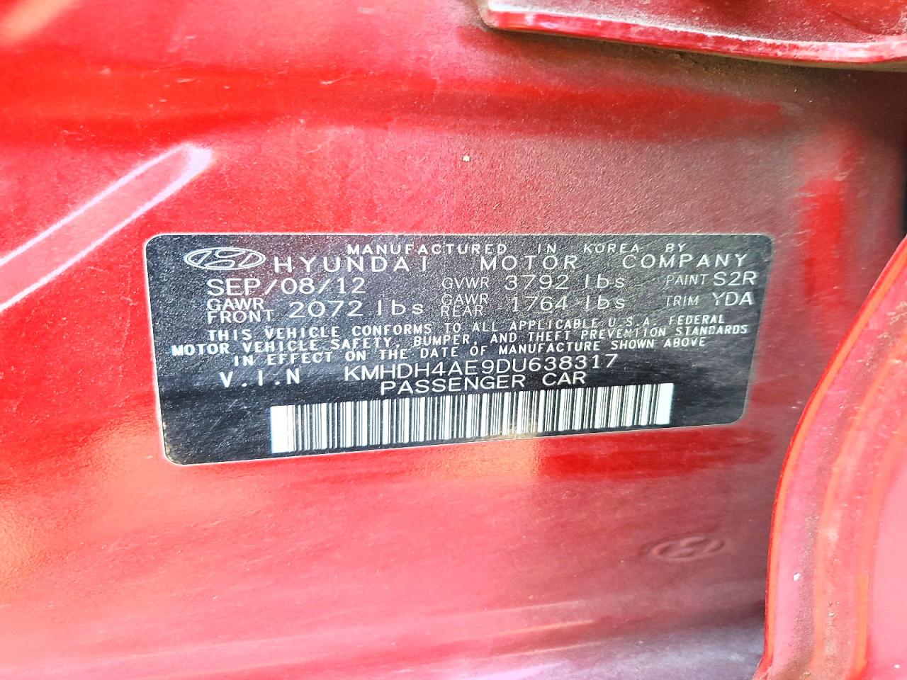 2013 Hyundai Elantra Gls Red vin: KMHDH4AE9DU638317
