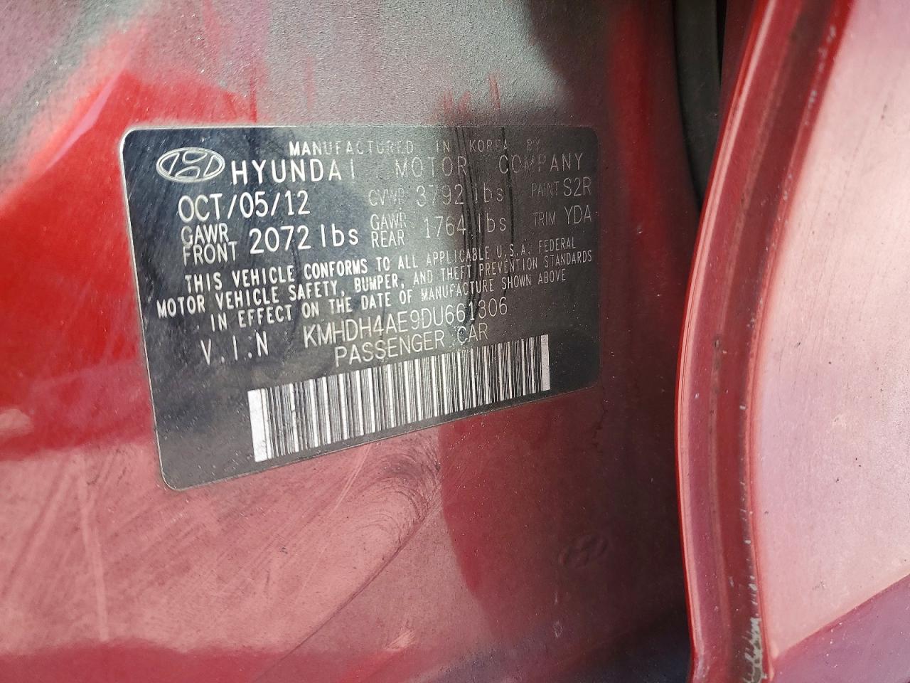 2013 Hyundai Elantra Gls Red vin: KMHDH4AE9DU661306