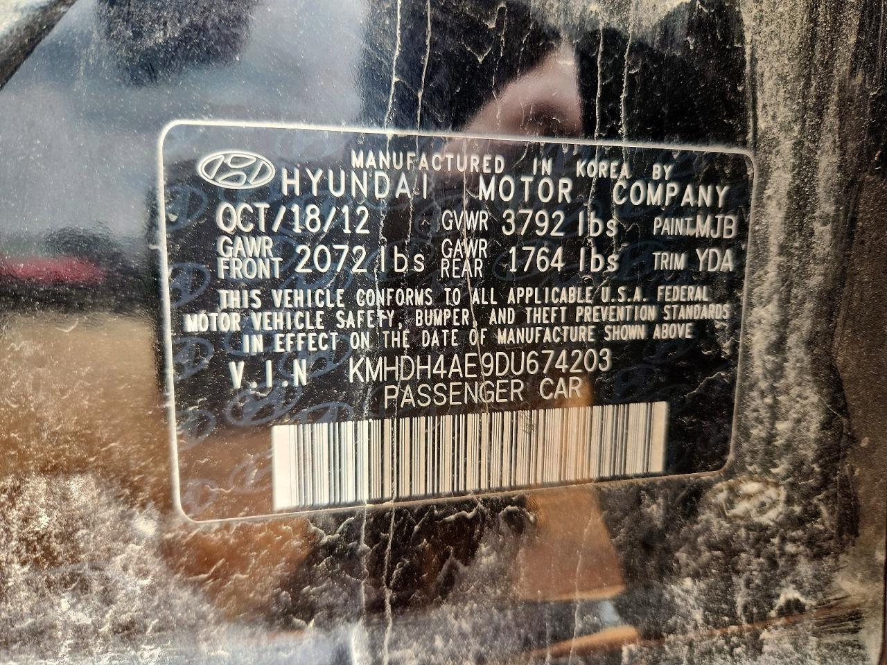 2013 Hyundai Elantra Gls Black vin: KMHDH4AE9DU674203