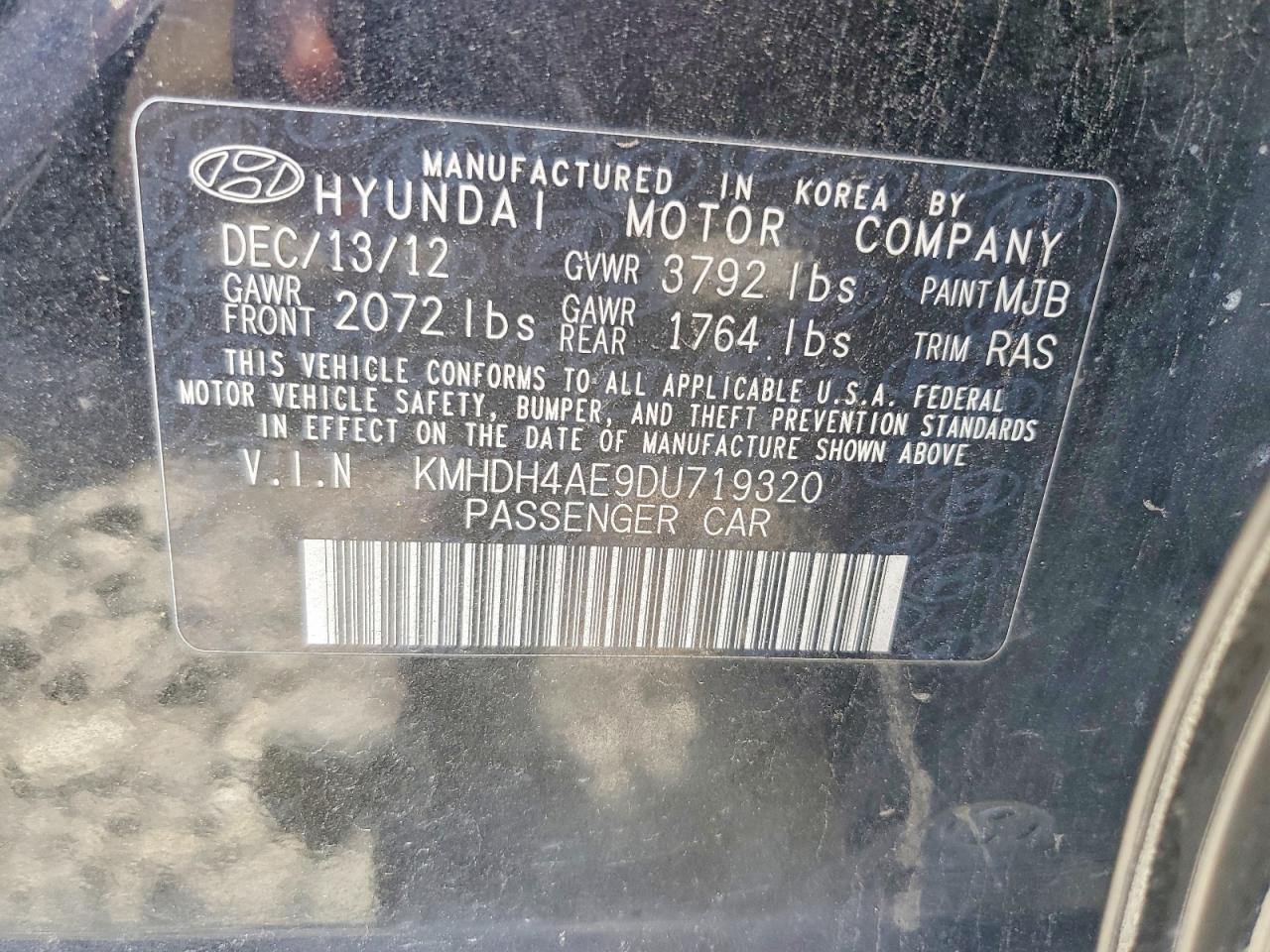 2013 Hyundai Elantra Gls Черный vin: KMHDH4AE9DU719320